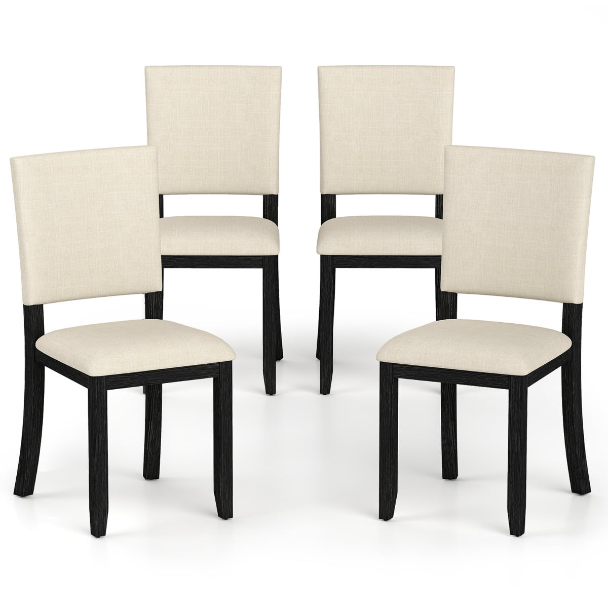 Upholstered Dining Chairs Set of 4 with Soft Padded Seat and Solid Wood Frame Beige