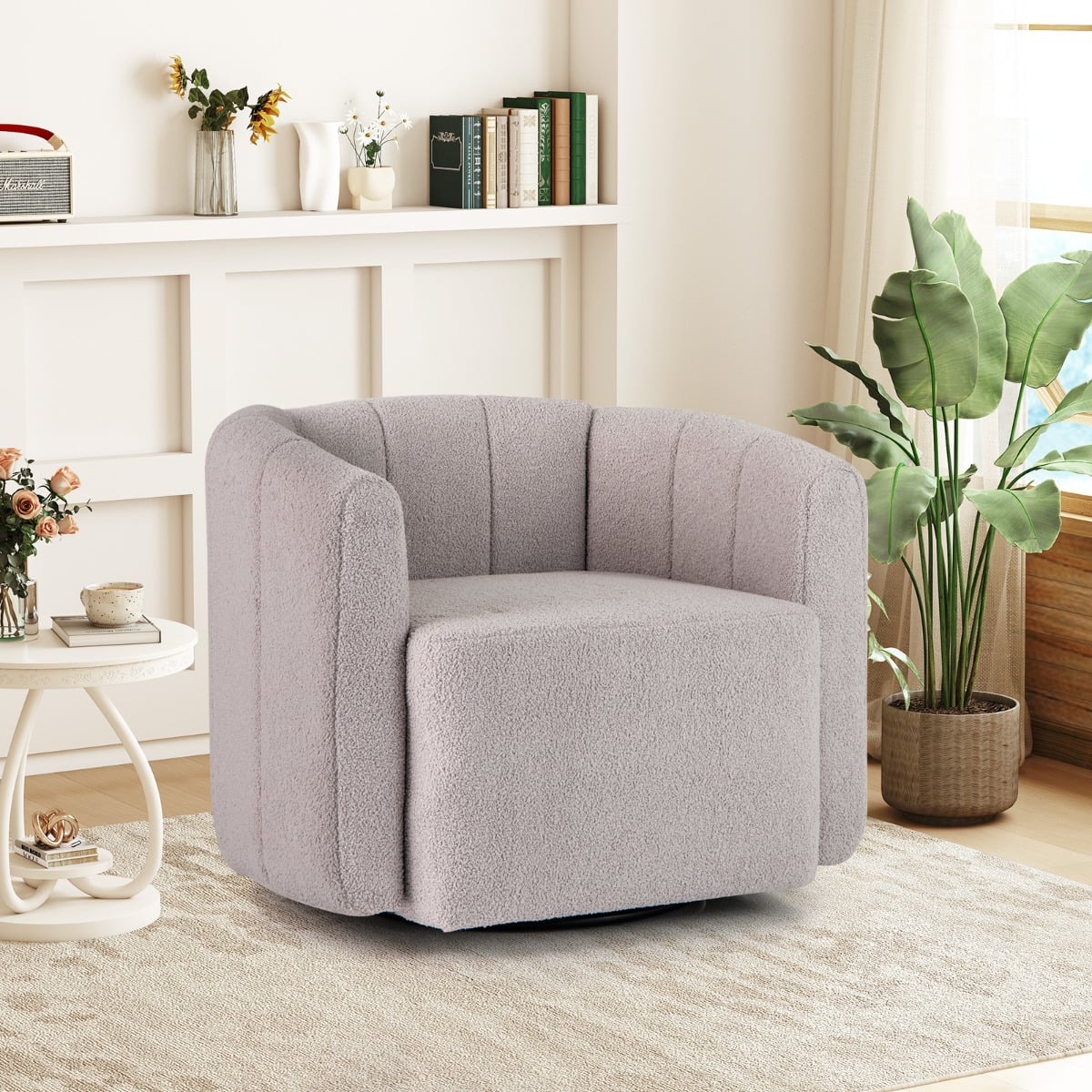 Upholstered Swivel Barrel Chair with Backrest and Armrest Grey living room
