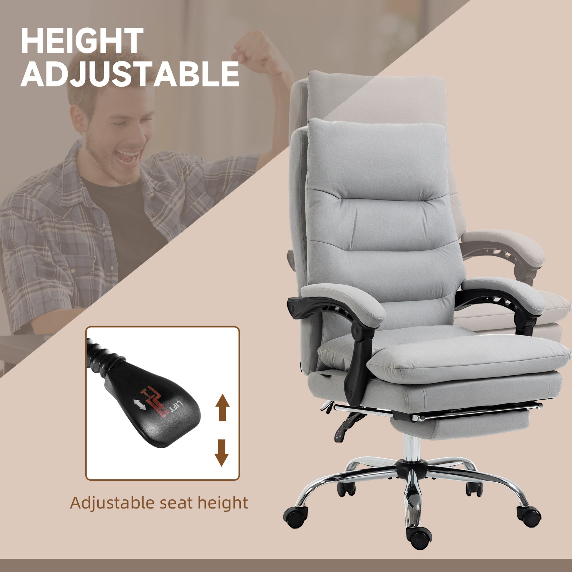 Image for Vinsetto Vibration Massage Office Chair with Heat, Microfibre Computer Chair with Footrest, Armrest, Reclining Back, Double-tier Padding, Grey