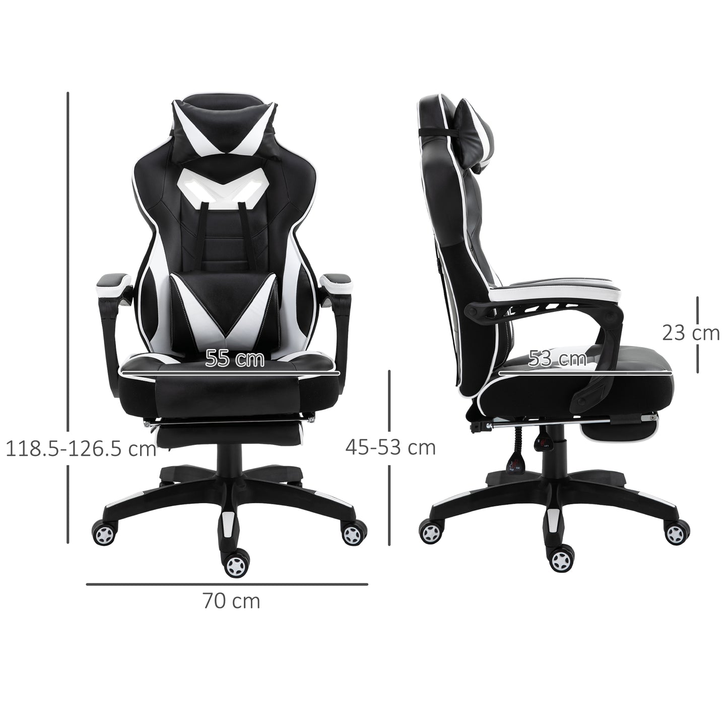 Image for Vinsetto Ergonomic Racing Gaming Chair Office Desk Chair Adjustable Height Recliner with Wheels, Headrest, Lumbar Support, Retractable Footrest White