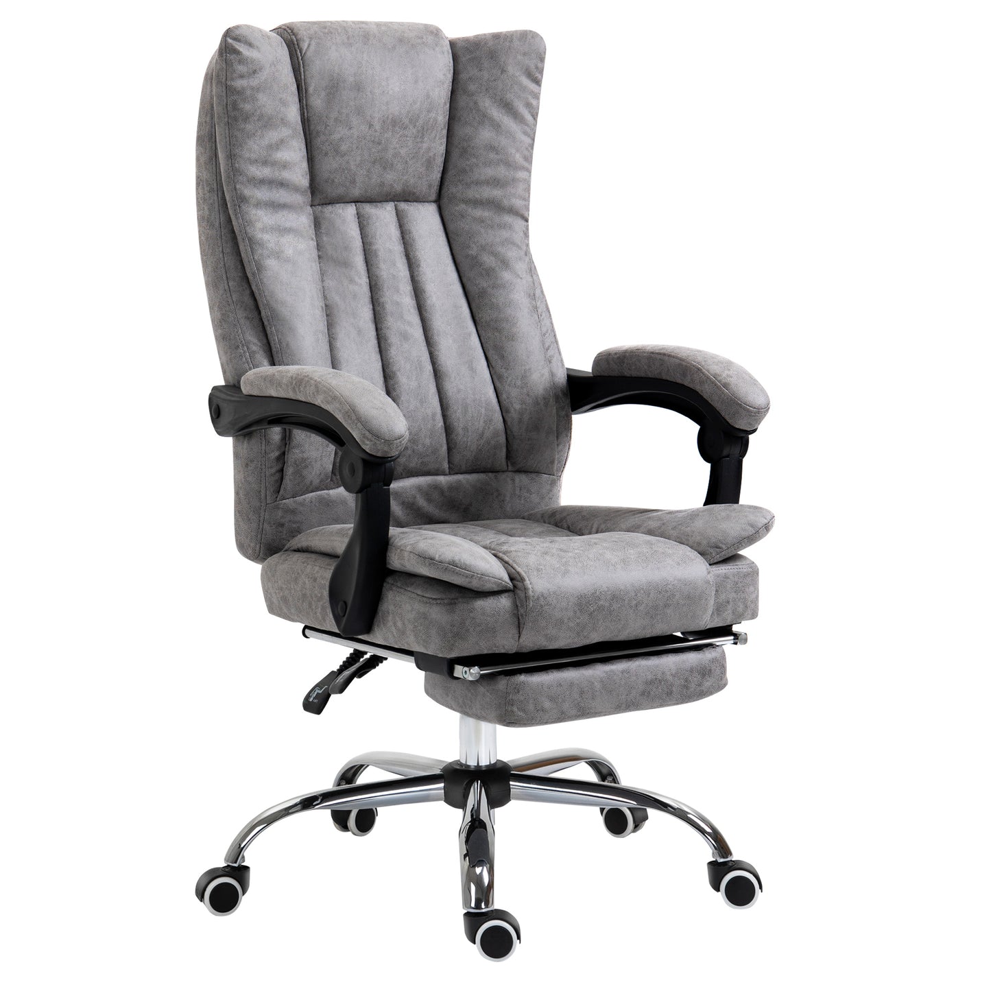 Image for Vinsetto Home Office Chair Microfibre Desk Chair with Reclining Function Armrests Swivel Wheels Footrest Grey