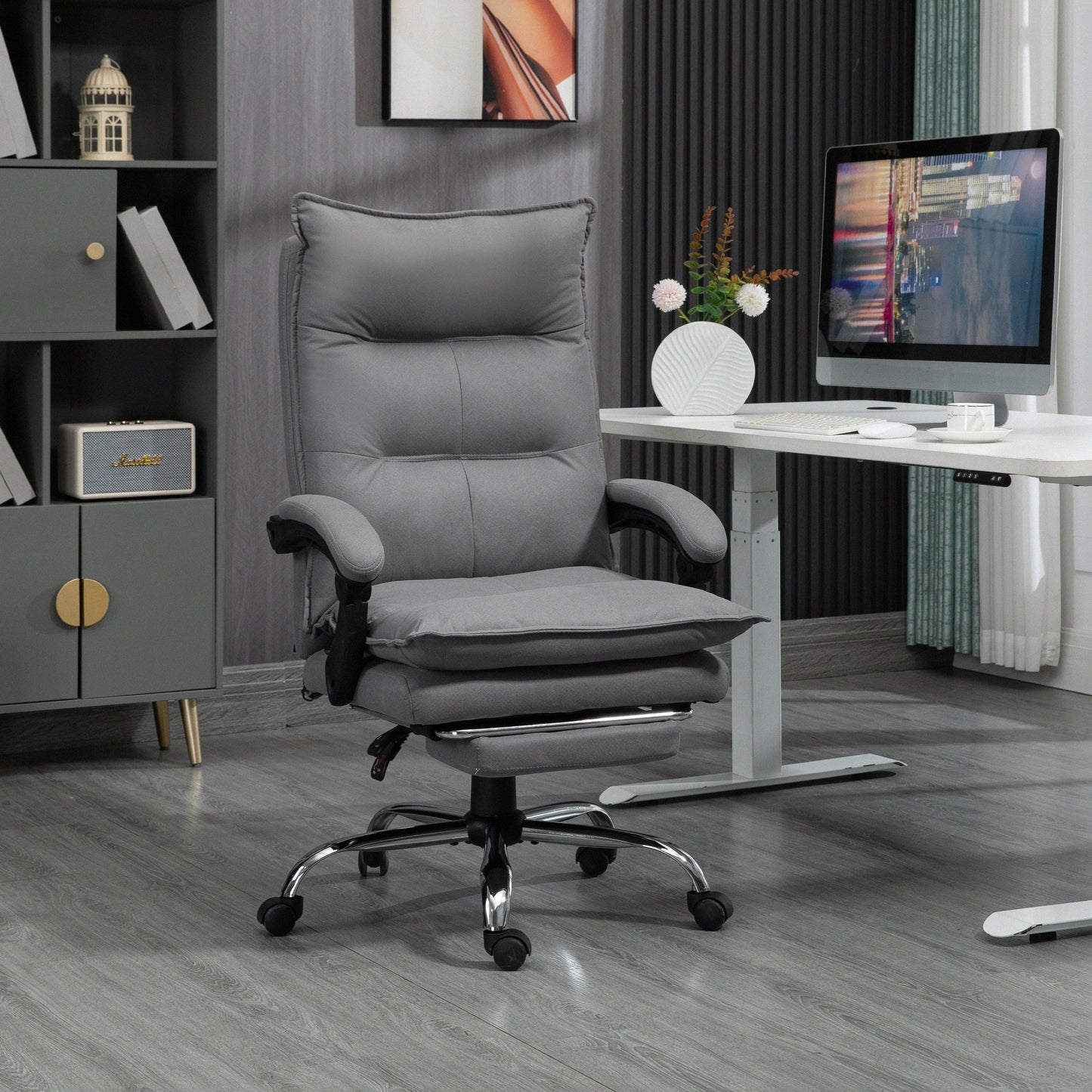 Image for Vinsetto Vibration Massage Office Chair with Heat, Microfibre Computer Chair with Footrest, Armrest, Double Padding, Reclining Back, Grey