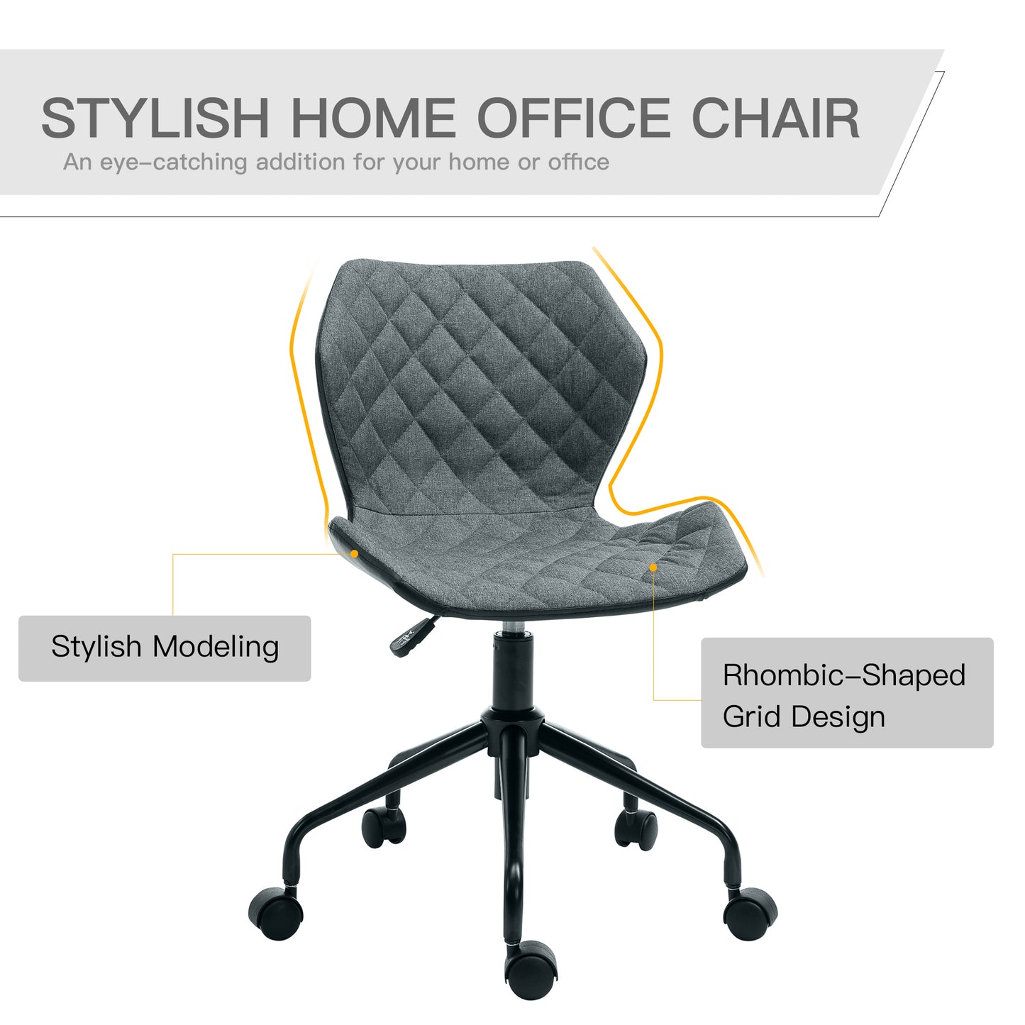 Image for HOMCOM Swivel Chair, Home Office Computer Desk Chair With Nylon Wheels Adjustable Height Linen Grey