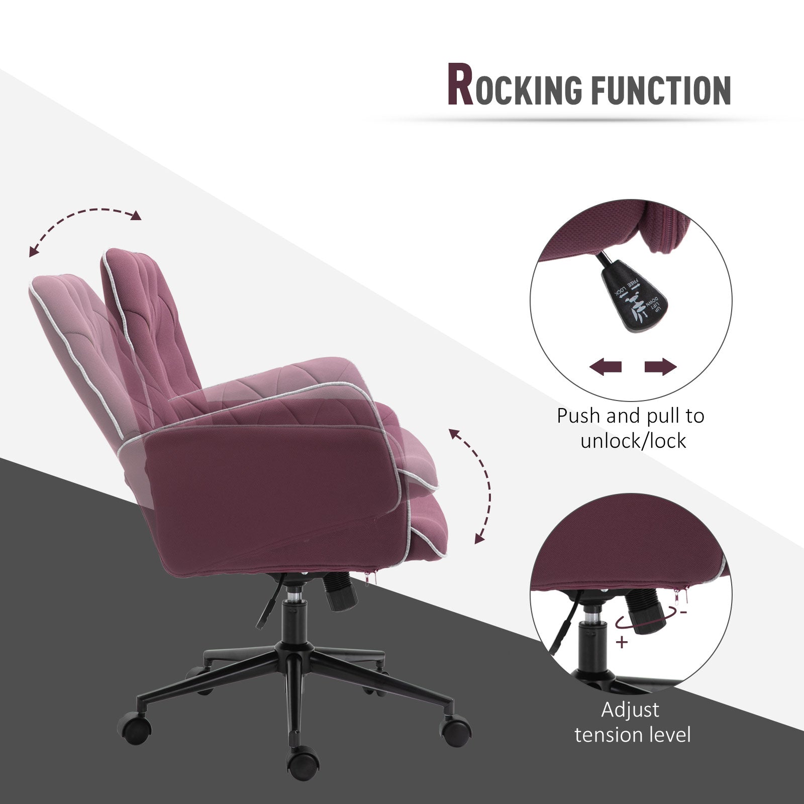 Image for Vinsetto Linen Office Swivel Chair Mid Back Computer Desk Chair with Adjustable Seat, Arm - Purple