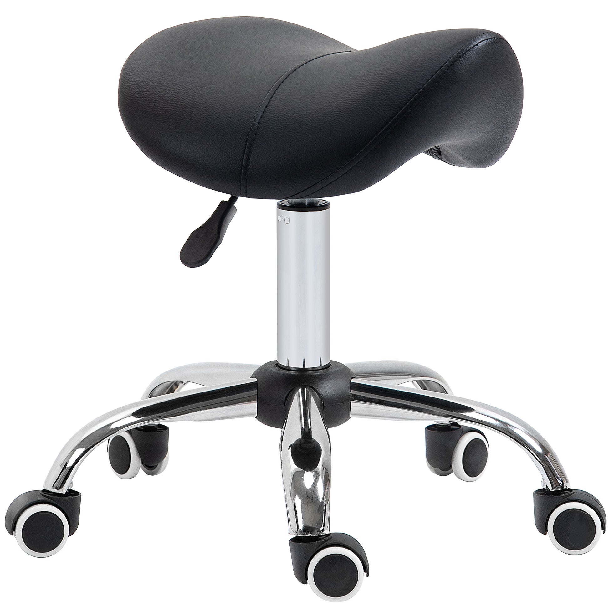 Image for HOMCOM Cosmetic Stool 360° Rotate Height Adjustable Salon Massage Spa Chair Hydraulic Rolling Faux Leather Saddle Stool Mobility - Black