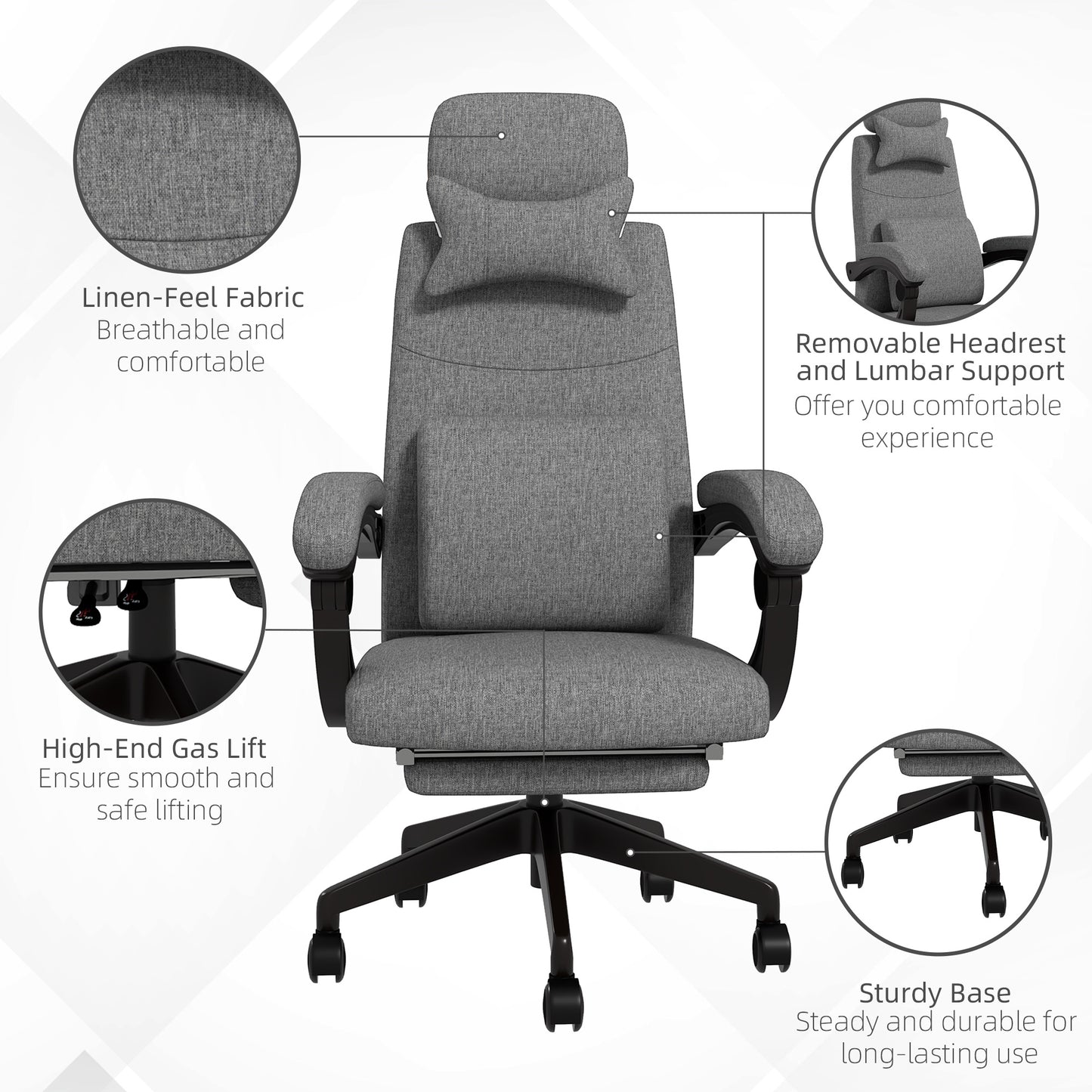 Image for Vinsetto High Back Office Chair Reclining Computer Chair with Footrest Lumbar Support Adjustable Height Swivel Wheels Dark Grey