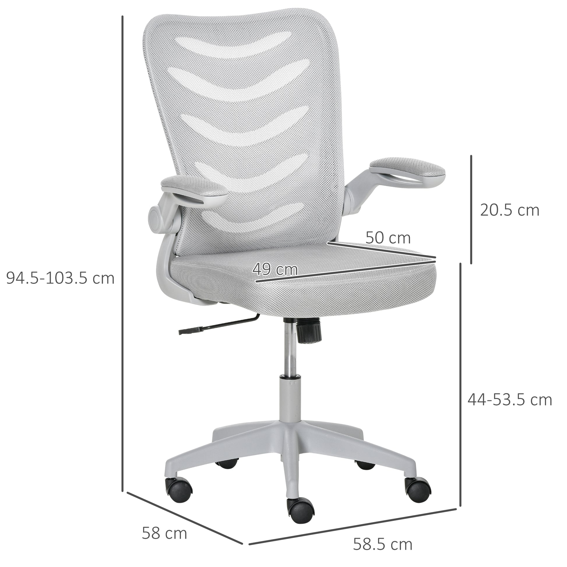 Image for Vinsetto Mesh Office Chair for Home Swivel Task Desk Chair with Lumbar Back Support, Flip-Up Arm, Adjustable Height, Grey