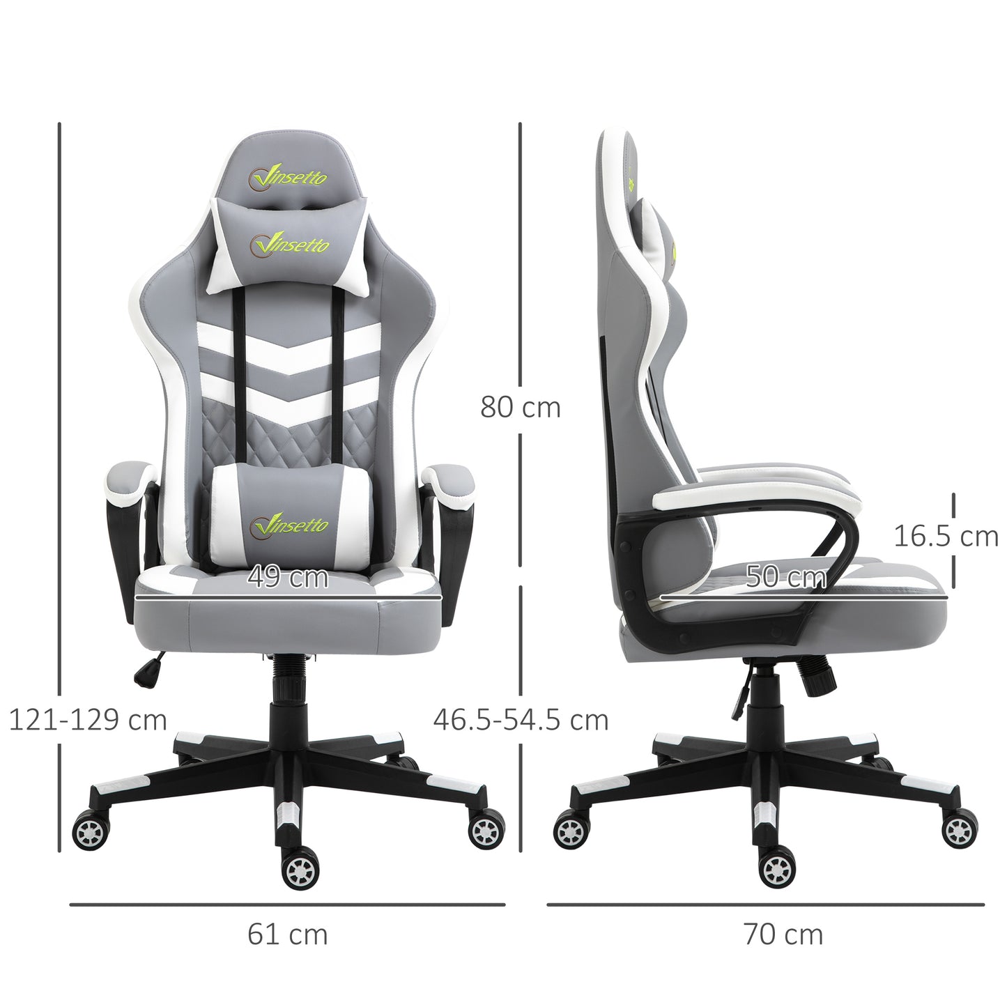 Image for Vinsetto Racing Gaming Chair with Lumbar Support, Headrest, Swivel Wheel, PVC Leather Gamer Desk Chair for Home Office, Grey White