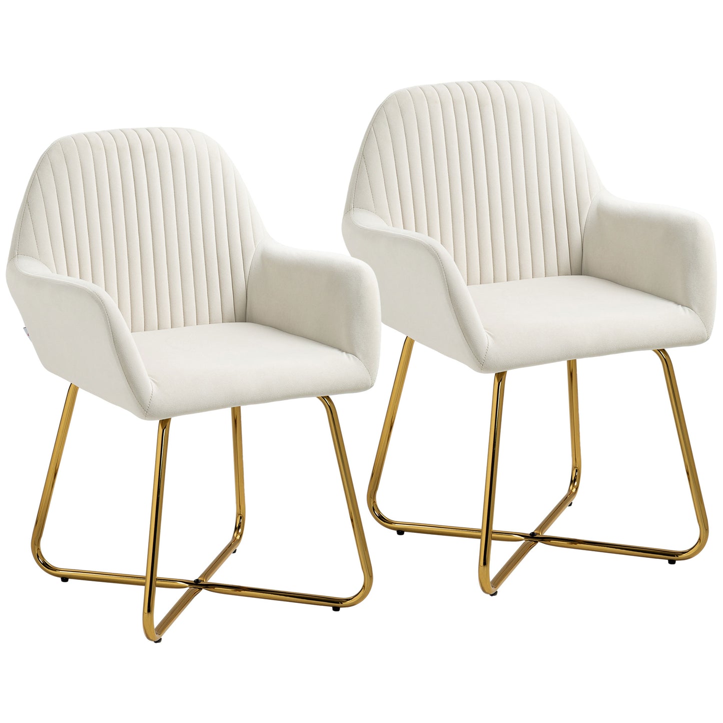 HOMCOM Modern Arm Chair Set of 2 Upholstered Accent Chair with Metal Base for Living Room - ChairwayUK