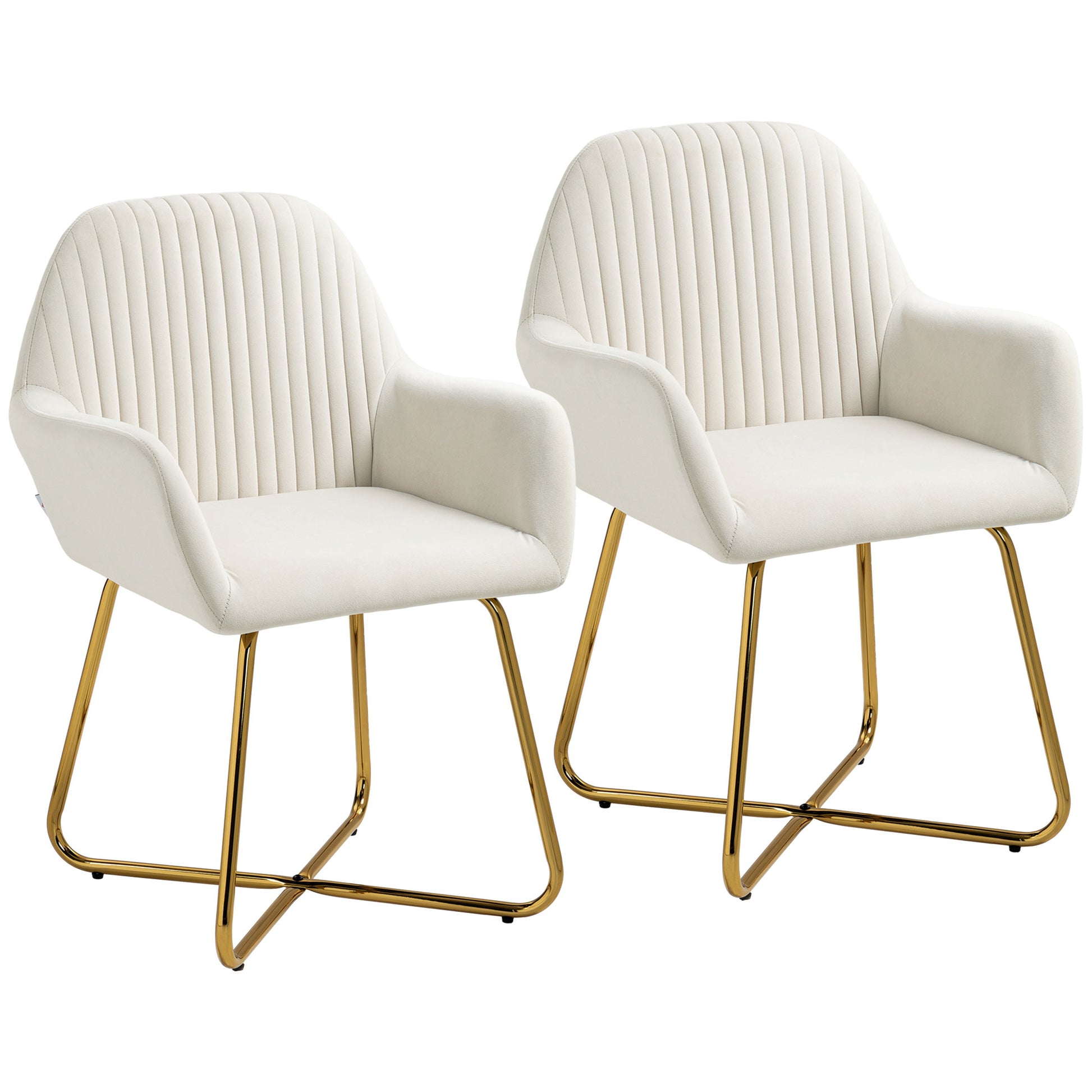 HOMCOM Modern Arm Chair Set of 2 Upholstered Accent Chair with Metal Base for Living Room - ChairwayUK