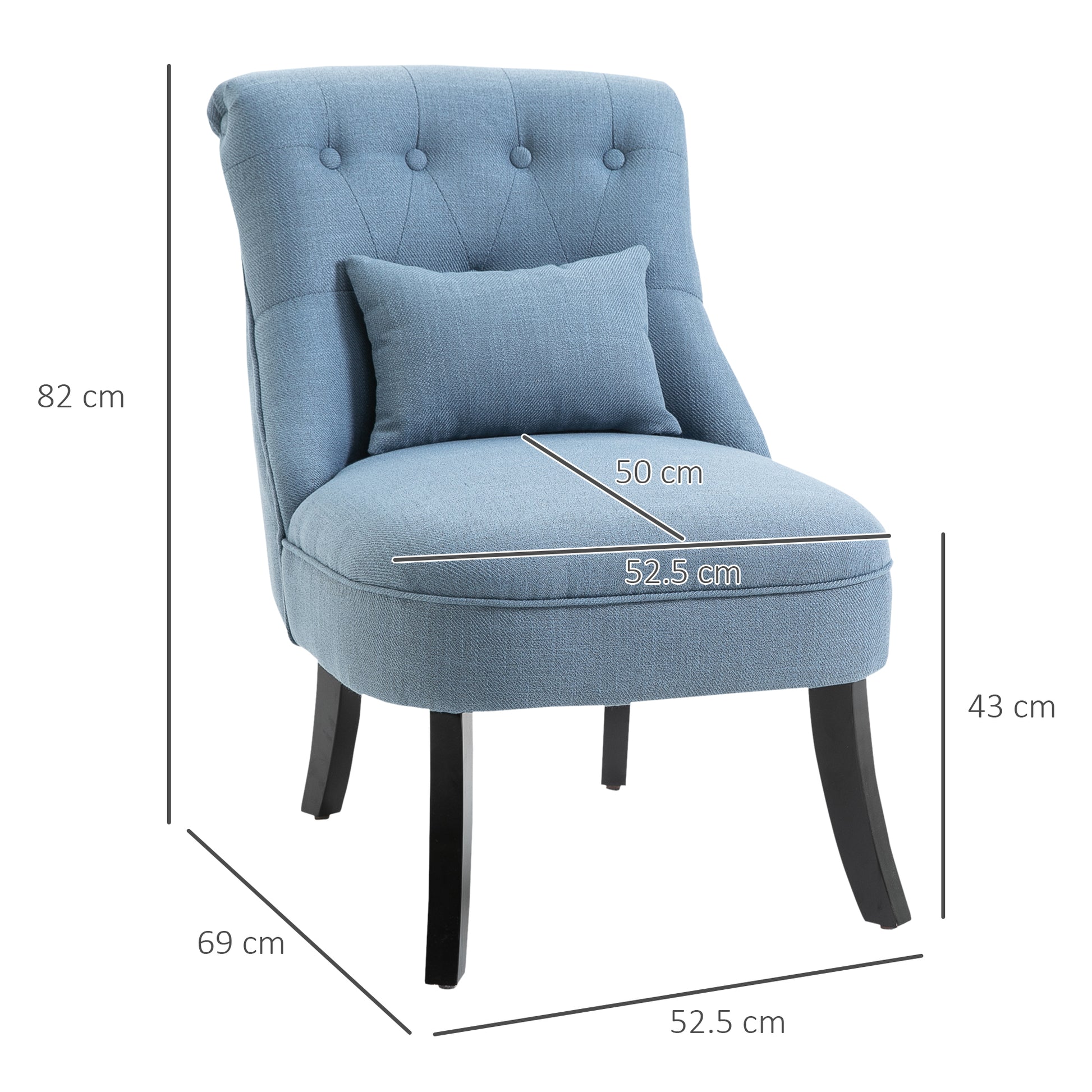 HOMCOM Tub Chair, Armless Single Sofa, Modern Button Tufted Armchair, Upholstered Linen Fabric Longue Accent Chair for Living Room, Bedroom, Set of 2 - ChairwayUK