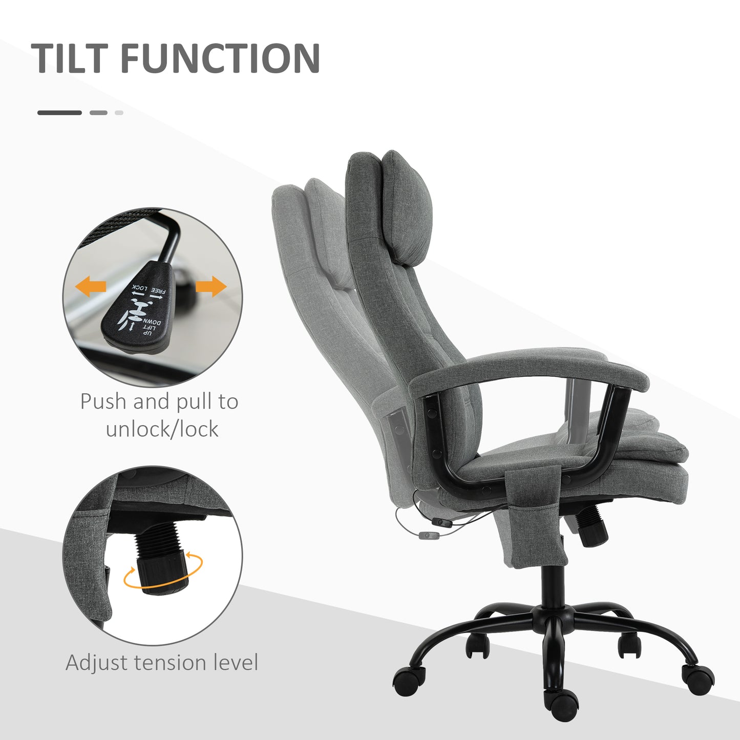 Image for Vinsetto 2-Point Massage Office Chair Linen-Look Ergonomic Adjustable Height w/ 360° Swivel 5 Castor Wheels Rocking Comfortable Executive Seat Grey