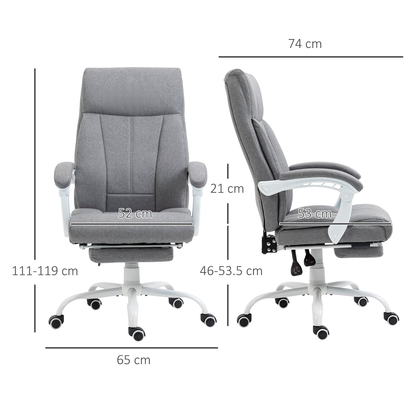 Image for Vinsetto Executive Office Chair, Fabric Reclining Desk Chair with Foot Rest, Arm, Swivel Wheels, Adjustable Height, Grey