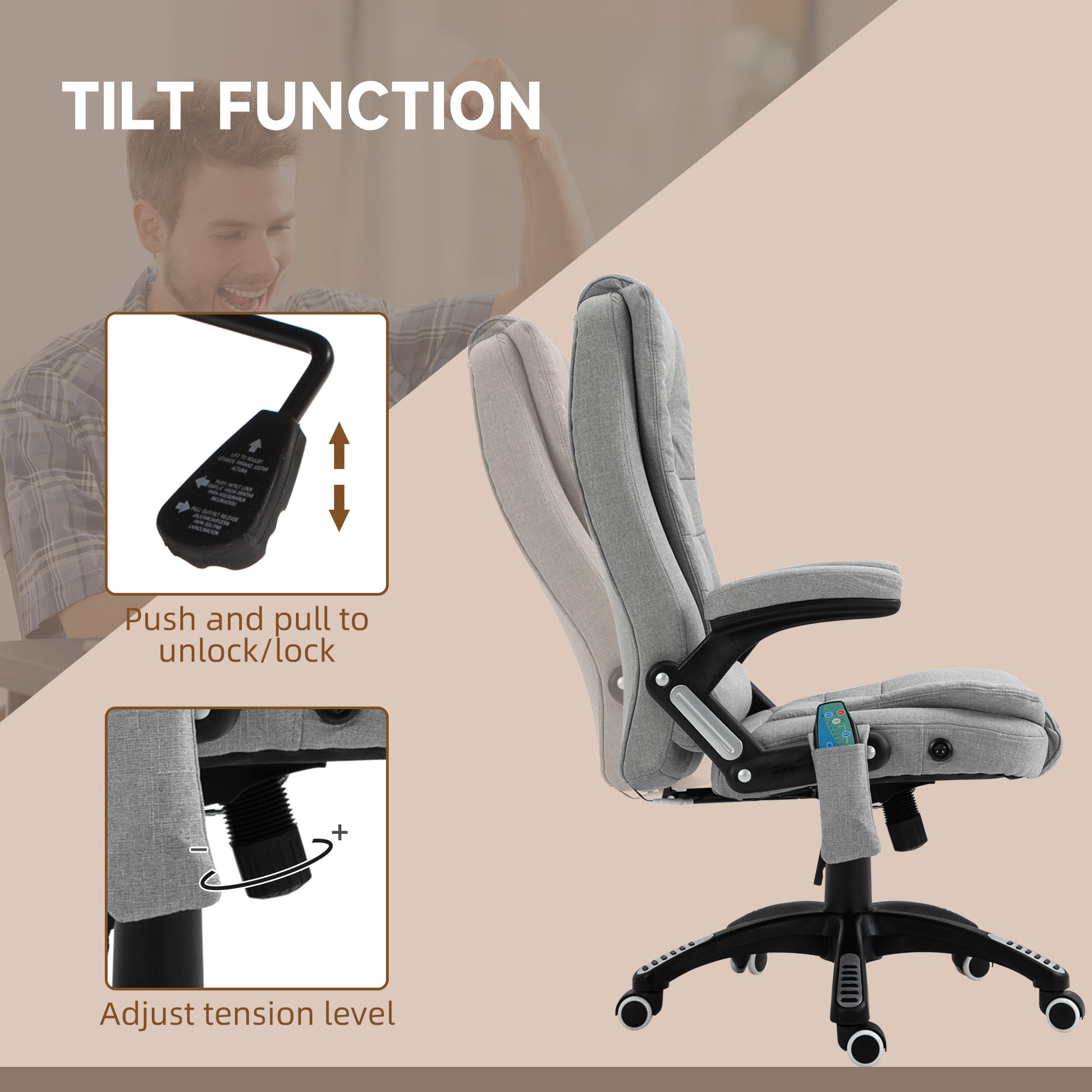 Image for Vinsetto Office Chair with Massager High Back Ergonomic Design with Heated Padded and 360° Swivel Base for Home Office, Gaming, Light Grey