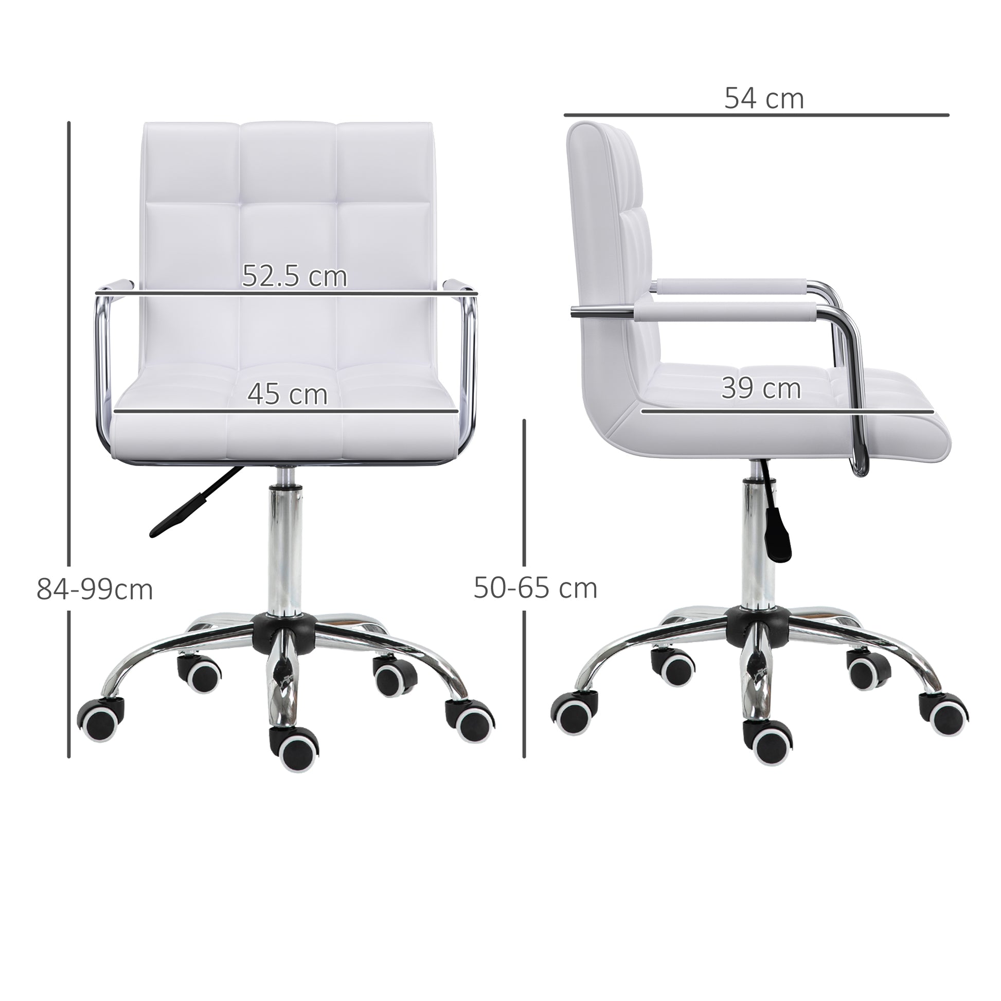 Image for Vinsetto Mid Back PU Leather Home Office Desk Chair Swivel Computer Chair with Arm, Wheels, Adjustable Height, White