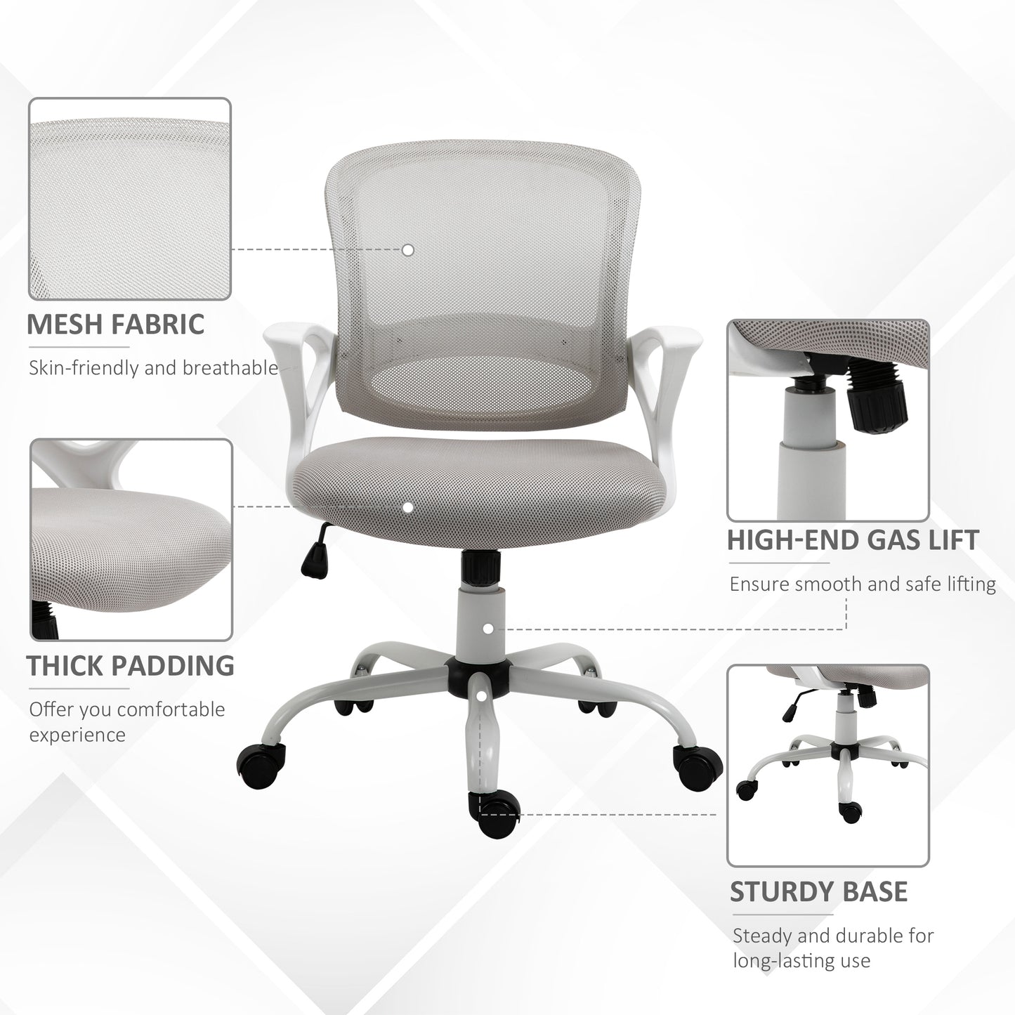 Image for Vinsetto Office Chair Mesh Swivel Desk Chair with Lumbar Back Support Adjustable Height Armrests Grey