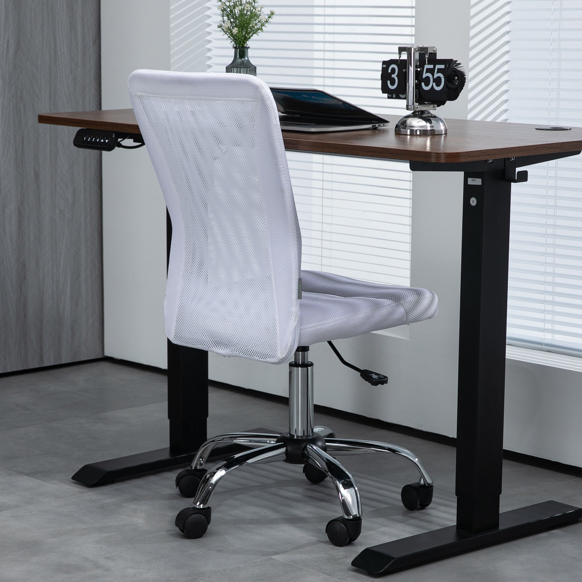 Image for Vinsetto Computer Desk Chair, Mesh Office Chair with Adjustable Height and Swivel Wheels, Armless Study Chair, White