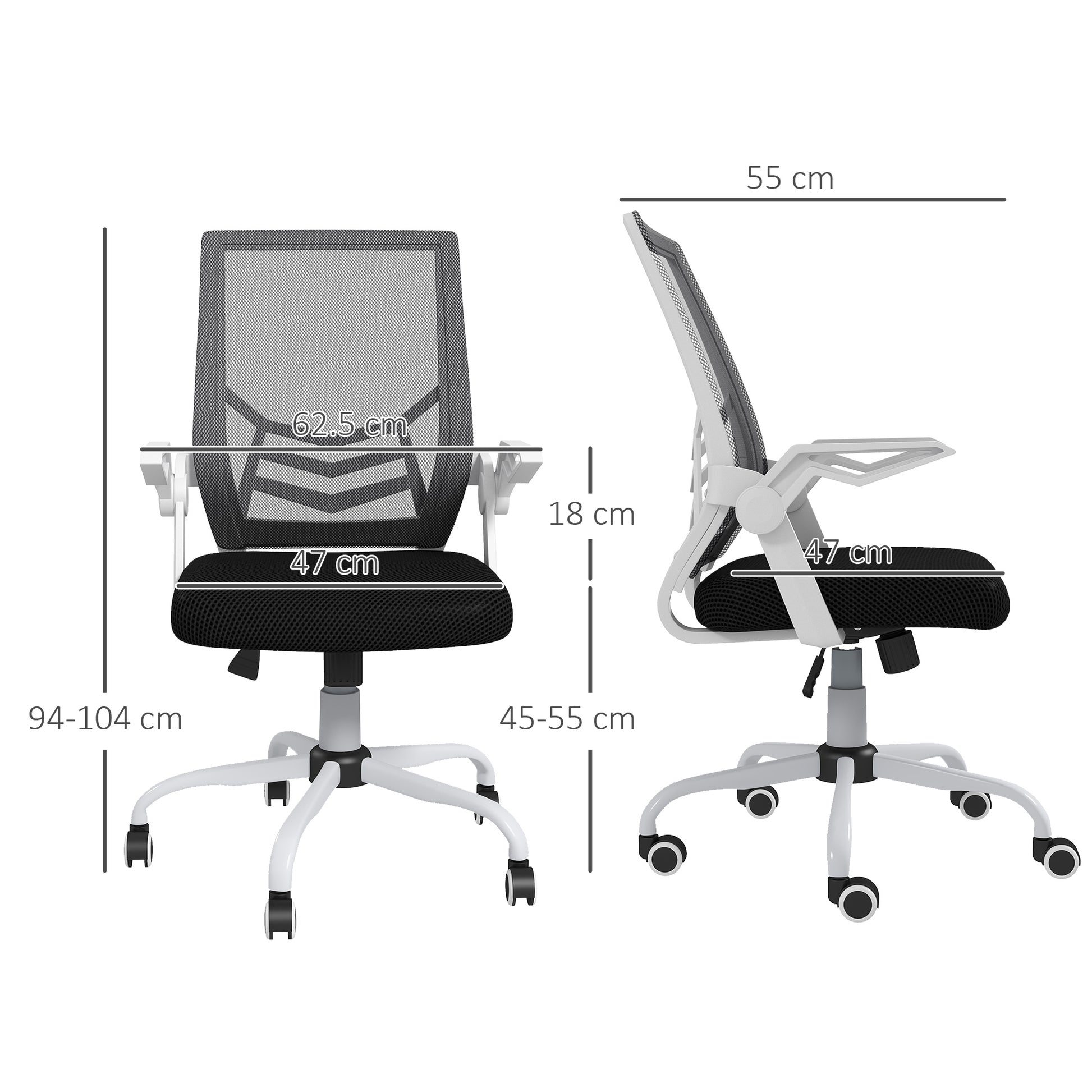 Image for Vinsetto Mesh Office Chair, Computer Desk Chair with Flip-up Armrests, Lumbar Back Support and Swivel Wheels, Black