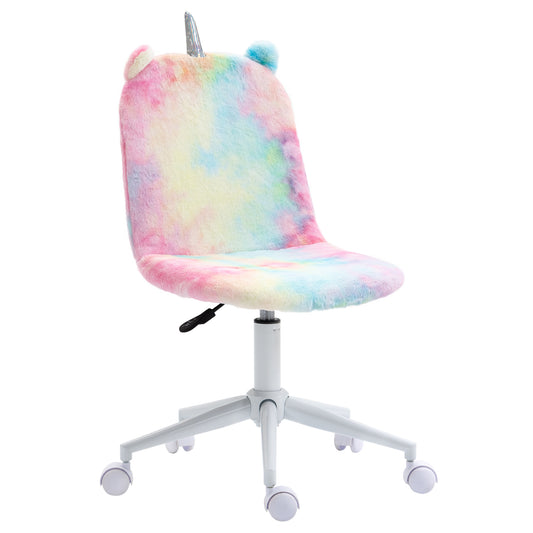 Image for Vinsetto Fluffy Unicorn Office Chair with Mid-Back and Swivel Wheel, Cute Desk Chair, Rainbow Multi-Colored