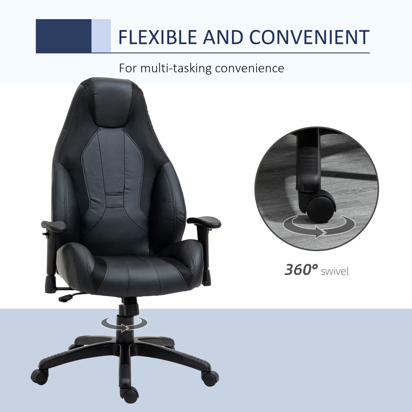 Image for Vinsetto High Back Executive Office Chair Mesh & Fuax Leather Gaming Gamer Chair with Swivel Wheels, Adjustable Height and Armrest, Black