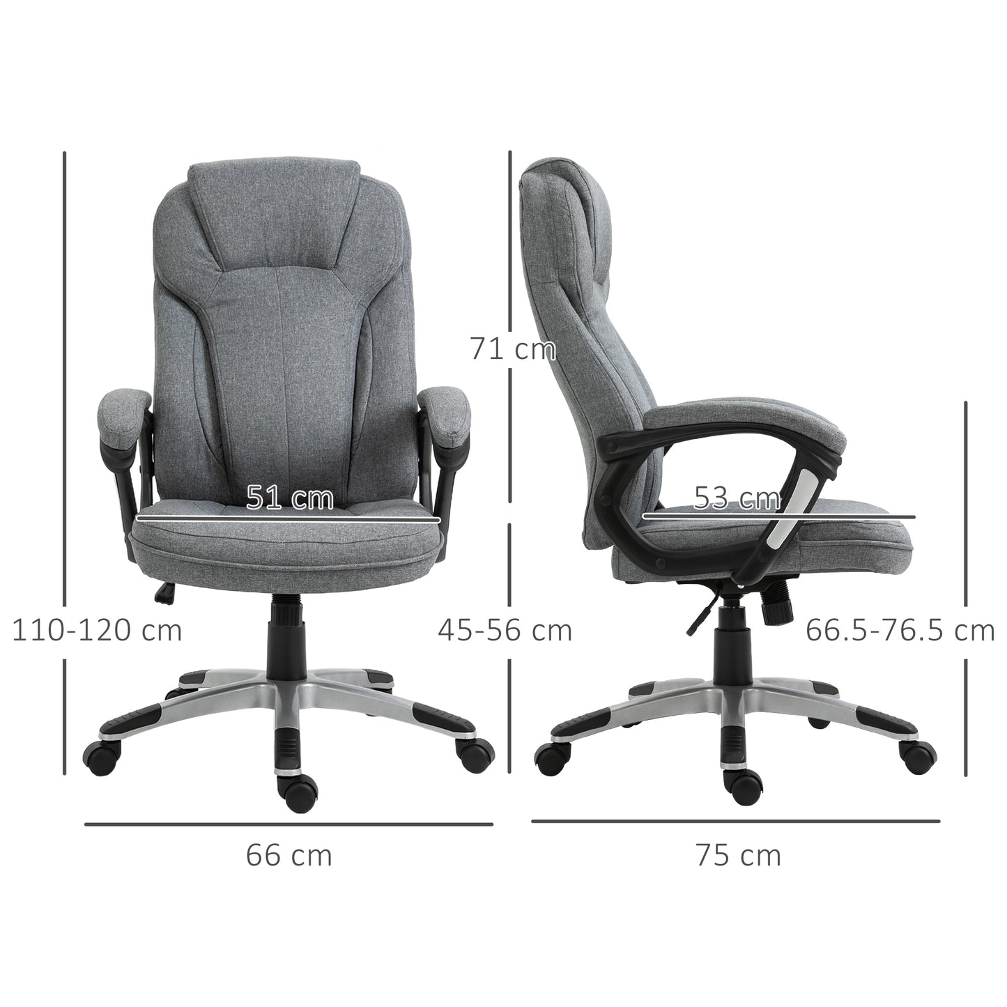 Image for Vinsetto Swivel Chair Linen Fabric Home Office Chair, Height Adjustable Computer Chair with Padded Armrests and Tilt Function, Grey