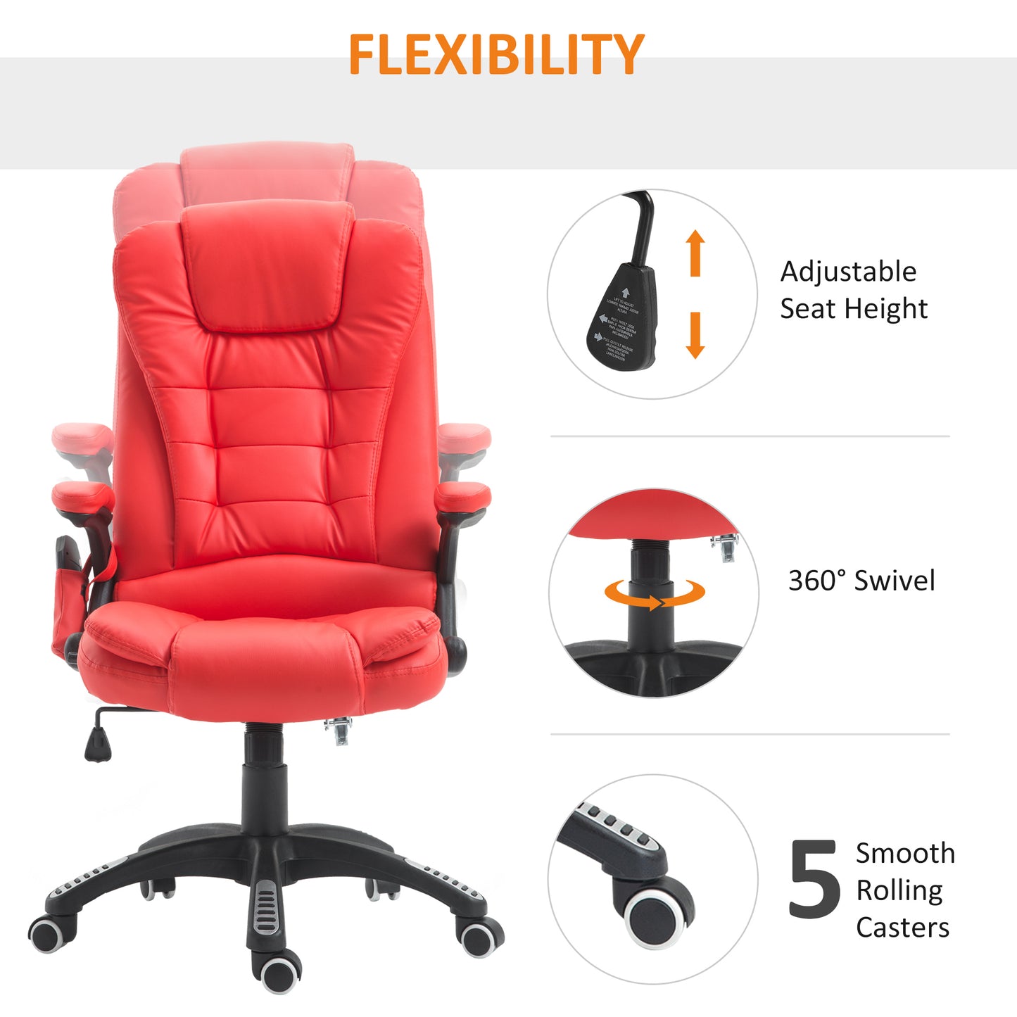 Image for HOMCOM Ergonomic Chair with Massage and Heat, High Back PU Leather Massage Office Chair With Tilt and Reclining Function, Red