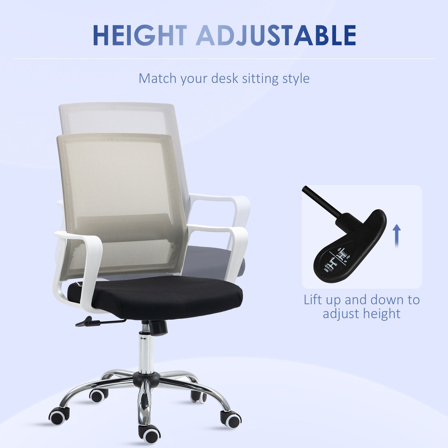 Image for Vinsetto Ergonomic Desk Chair Mesh Office Chair with Adjustable Height Armrest and 360° Swivel Castor Wheels Black