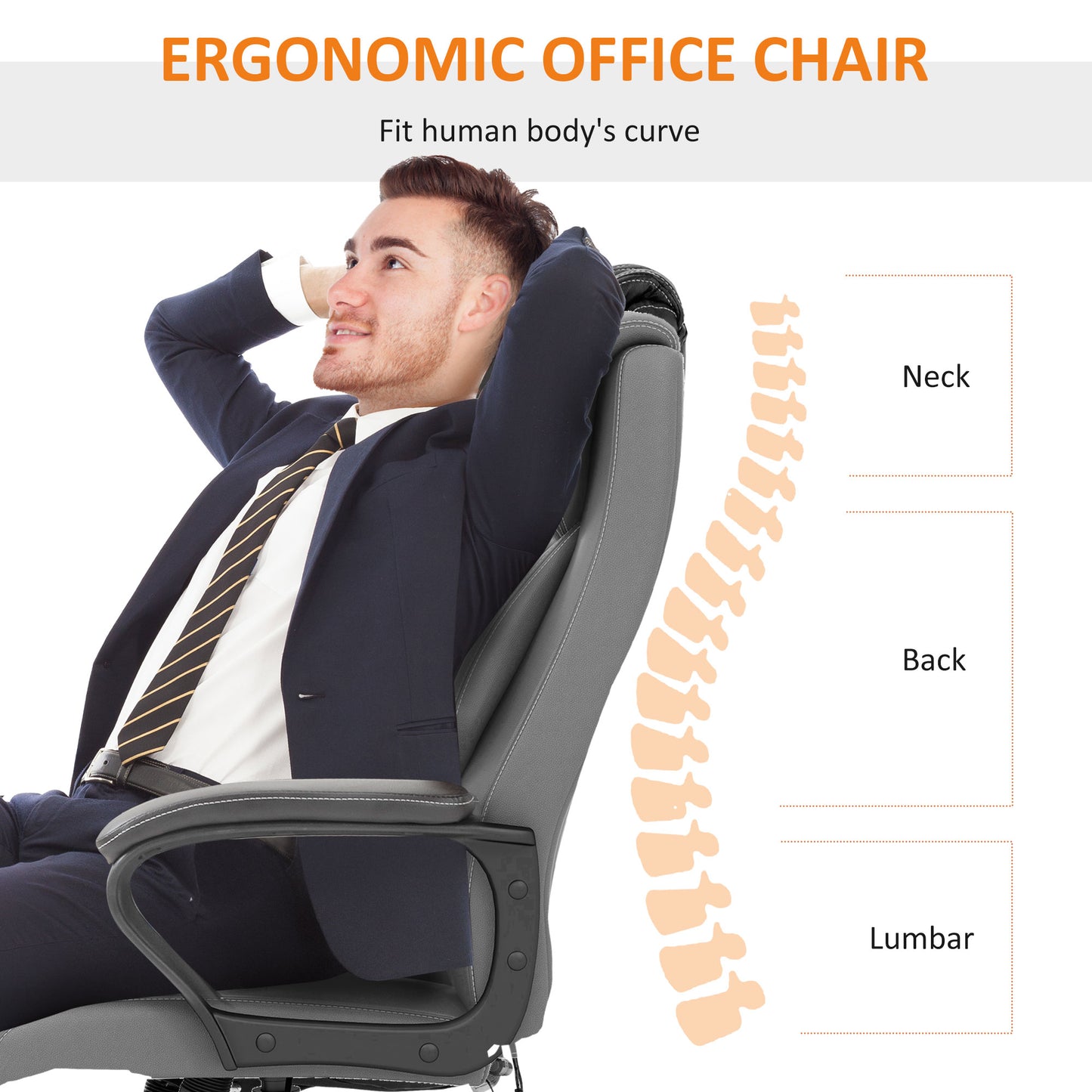 Image for Vinsetto High Back Executive Office Chair 6- Point Vibration Massage Extra Padded Swivel Ergonomic Tilt Desk Seat, Grey