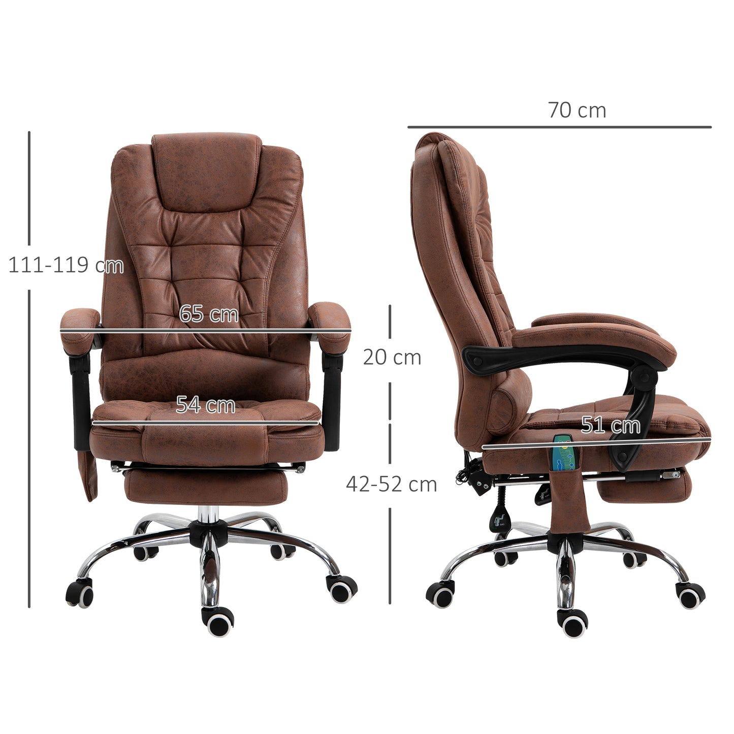 Image for Vinsetto Heated 6 Points Vibration Massage Executive Office Chair Adjustable Swivel Ergonomic High Back Desk Chair Recliner with Footrest Brown