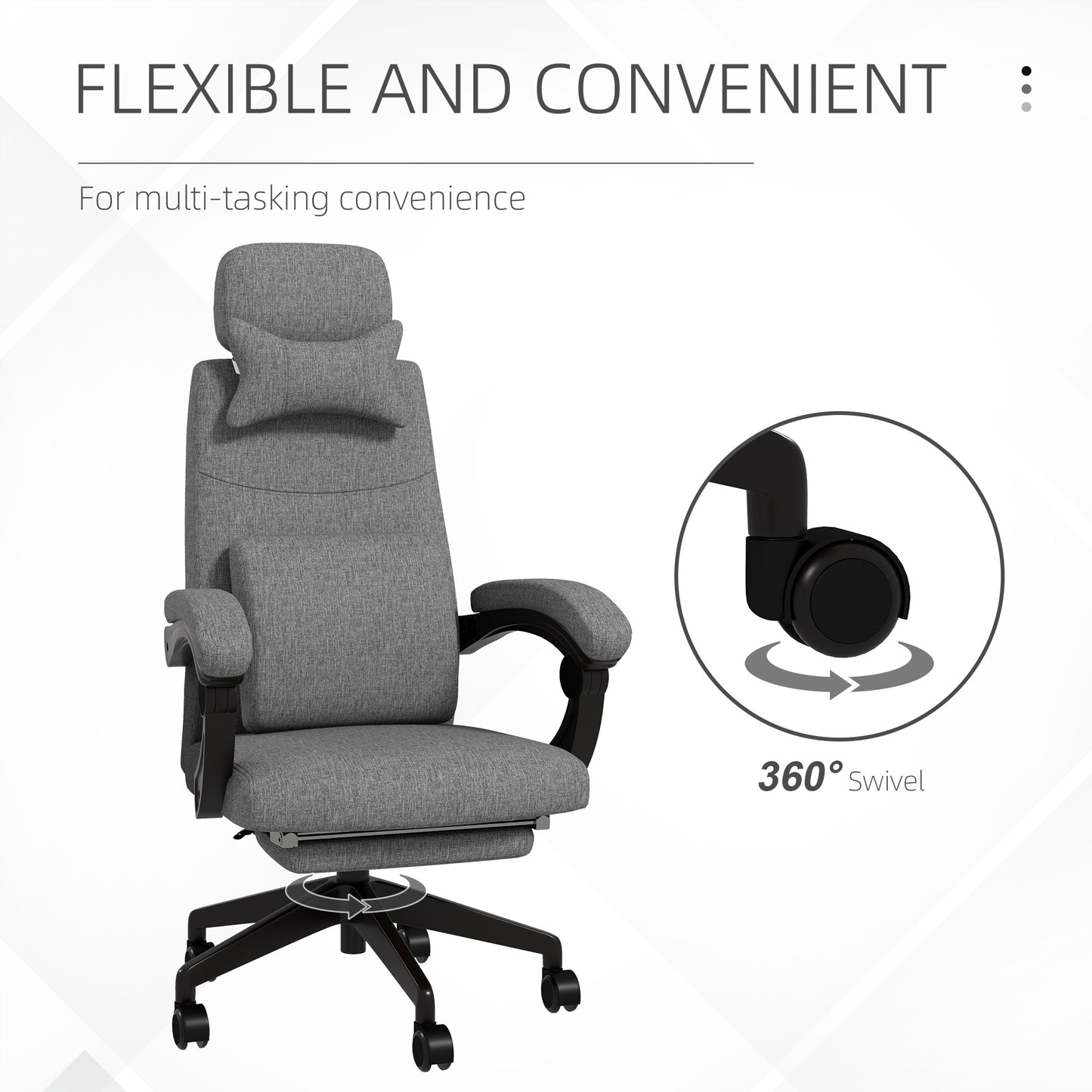 Image for Vinsetto High Back Office Chair Reclining Computer Chair with Footrest Lumbar Support Adjustable Height Swivel Wheels Dark Grey