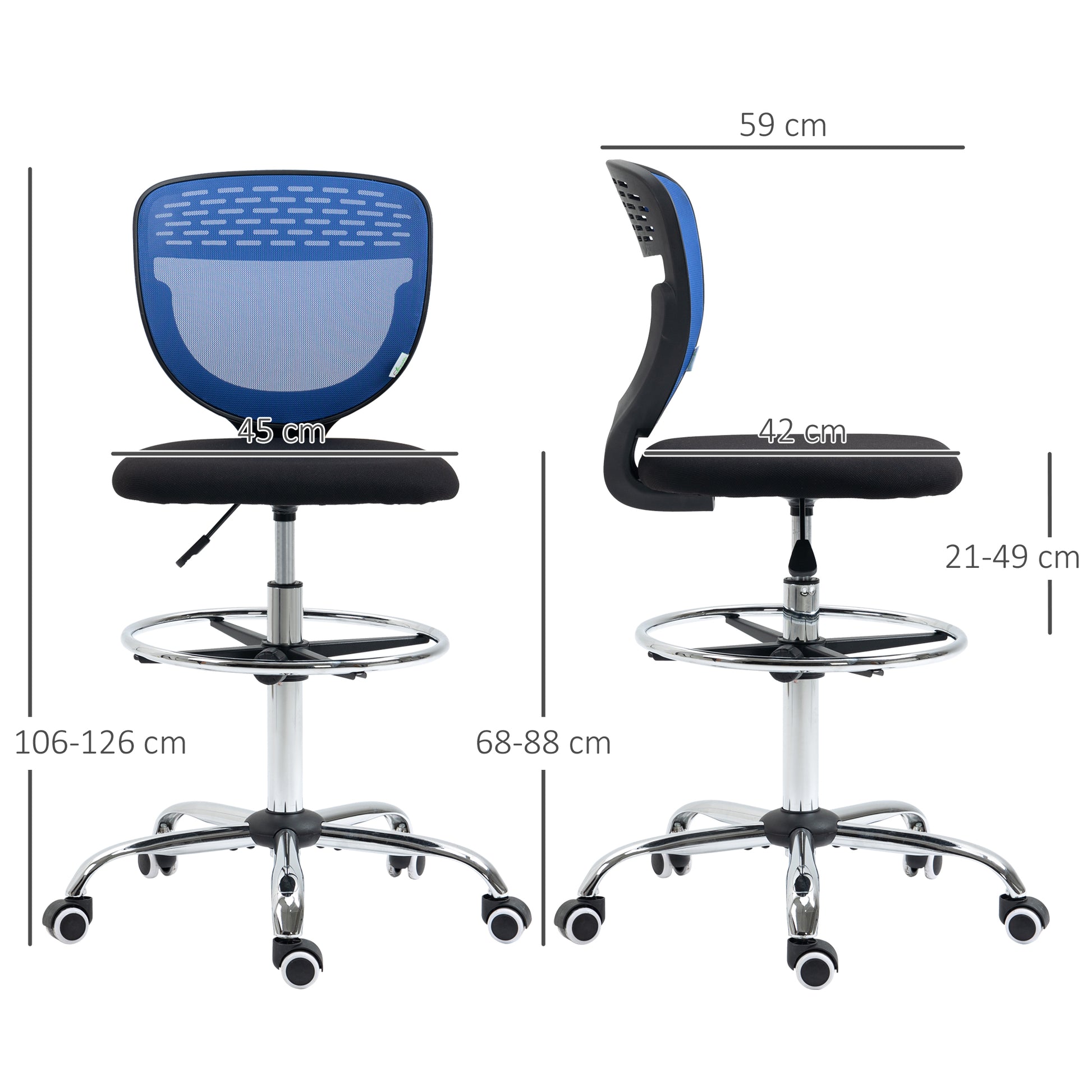 Image for Vinsetto Drafting Chair, Swivel Office Draughtsman Chair, Mesh Standing Desk Chair with Lumbar Support, Adjustable Foot Ring, Armless, Dark Blue