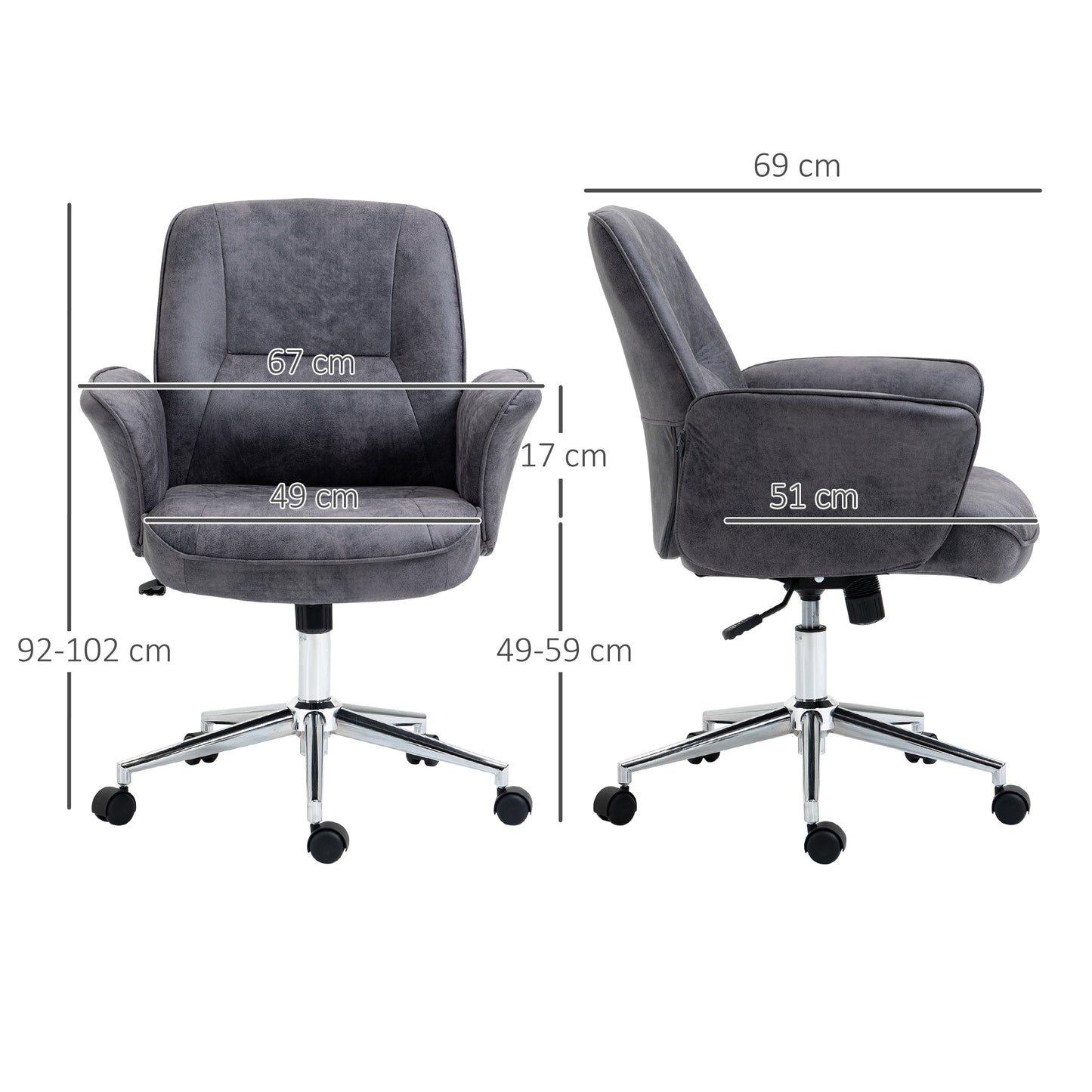 Image for Vinsetto Swivel Computer Office Chair Mid Back Desk Chair for Home Study Bedroom,  Charcoal Grey