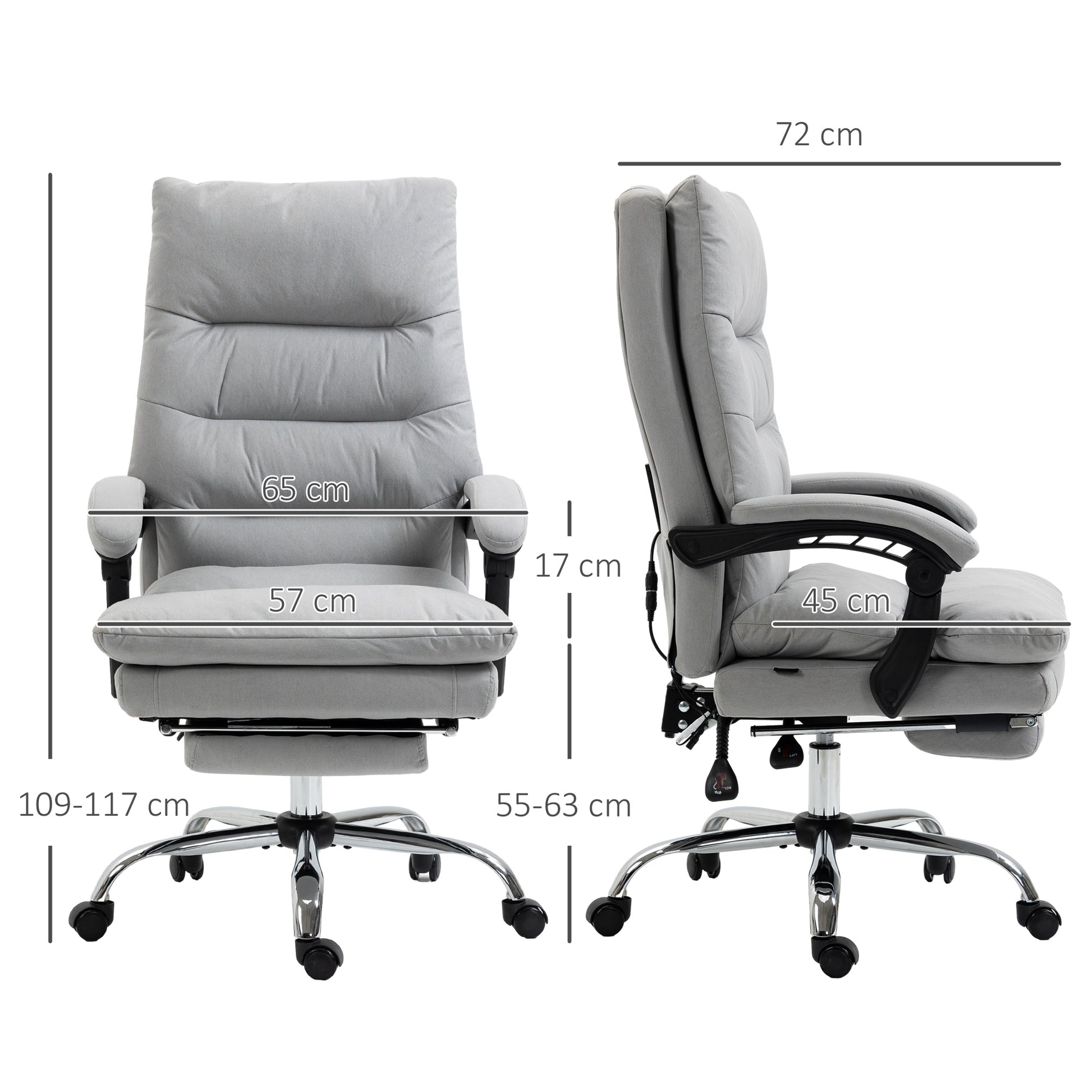 Image for Vinsetto Vibration Massage Office Chair with Heat, Microfibre Computer Chair with Footrest, Armrest, Reclining Back, Double-tier Padding, Grey