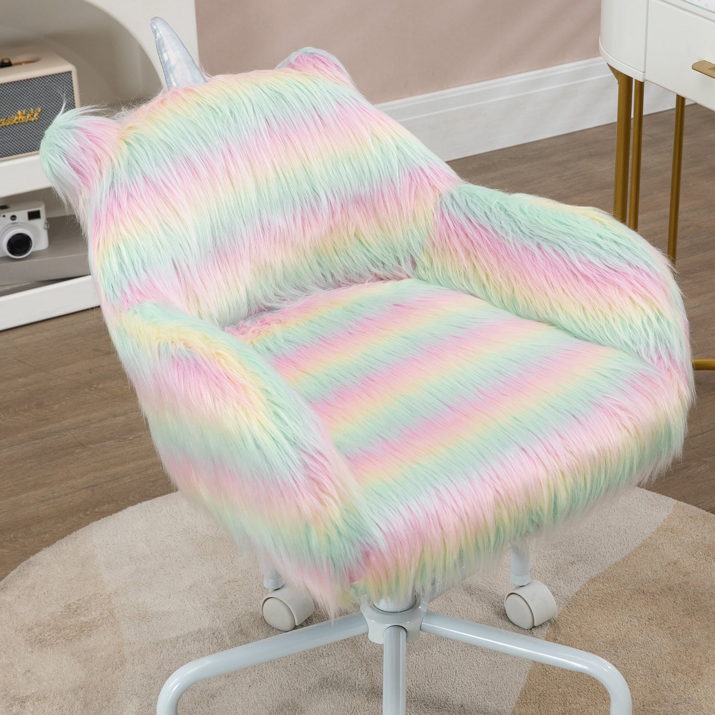 Image for Vinsetto Unicorn Home Office Chair, Height Adjustable Fluffy Desk Chair with Armrests and Swivel Wheels, Colourful