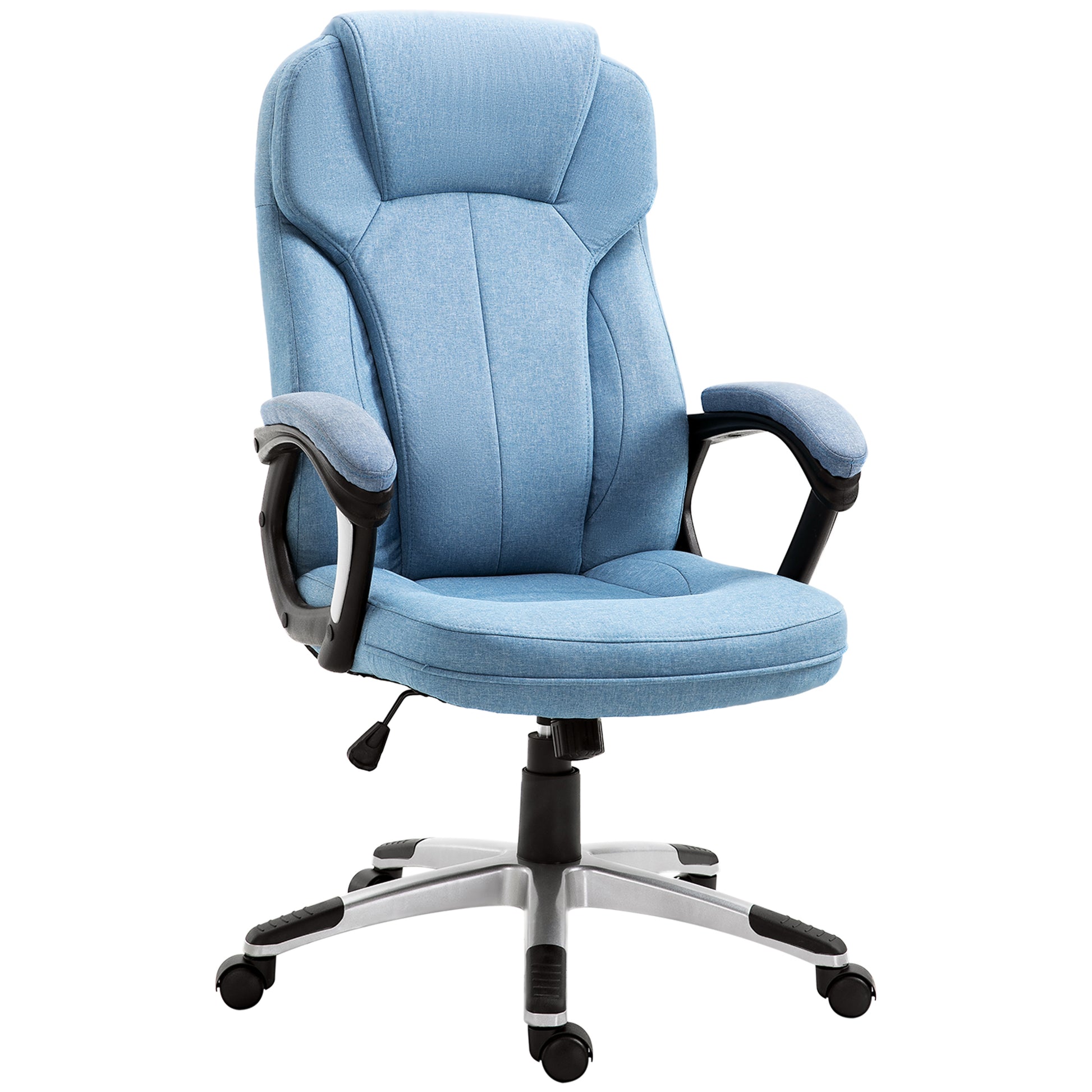 Image for Vinsetto Linen Fabric Home Office Chair, Height Adjustable Computer Chair with Padded Armrests and Tilt Function, Blue