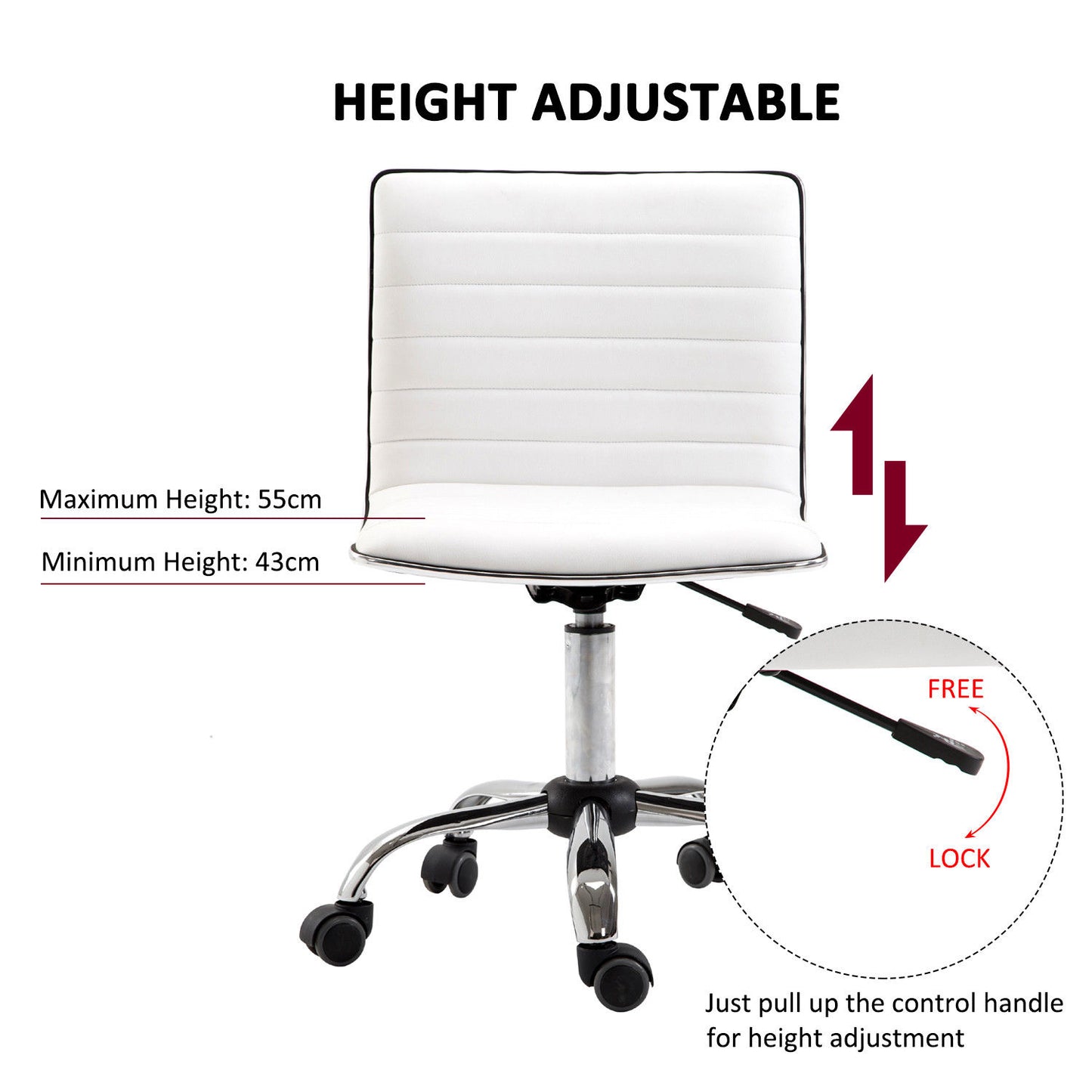 Image for HOMCOM Adjustable Swivel Office Chair with Armless Mid-Back in PU Leather and Chrome Base - White