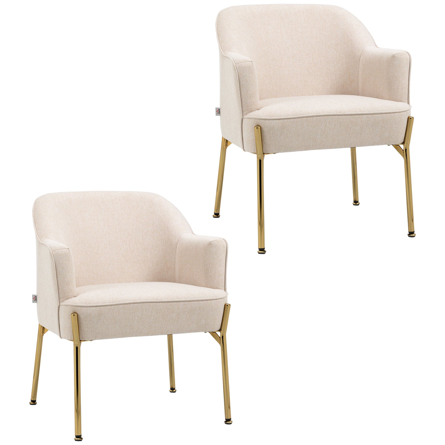 HOMCOM Accent Chair, Living Room Armchair, Vanity Chair with Gold Plating Metal Legs and Soft Padded Seat for Bedroom and CafÃ©, Set of 2, White - ChairwayUK