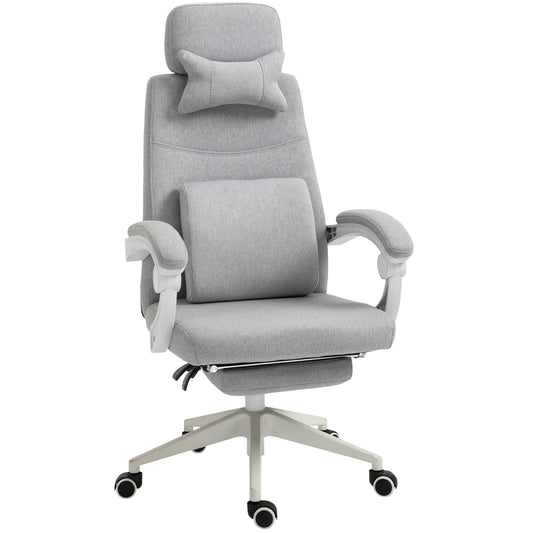 Image for Vinsetto Home Office Chair w/ Manual Footrest Recliner Padded Modern Adjustable Swivel Seat w/ 2 Pillows Armrest Ergonomic Grey