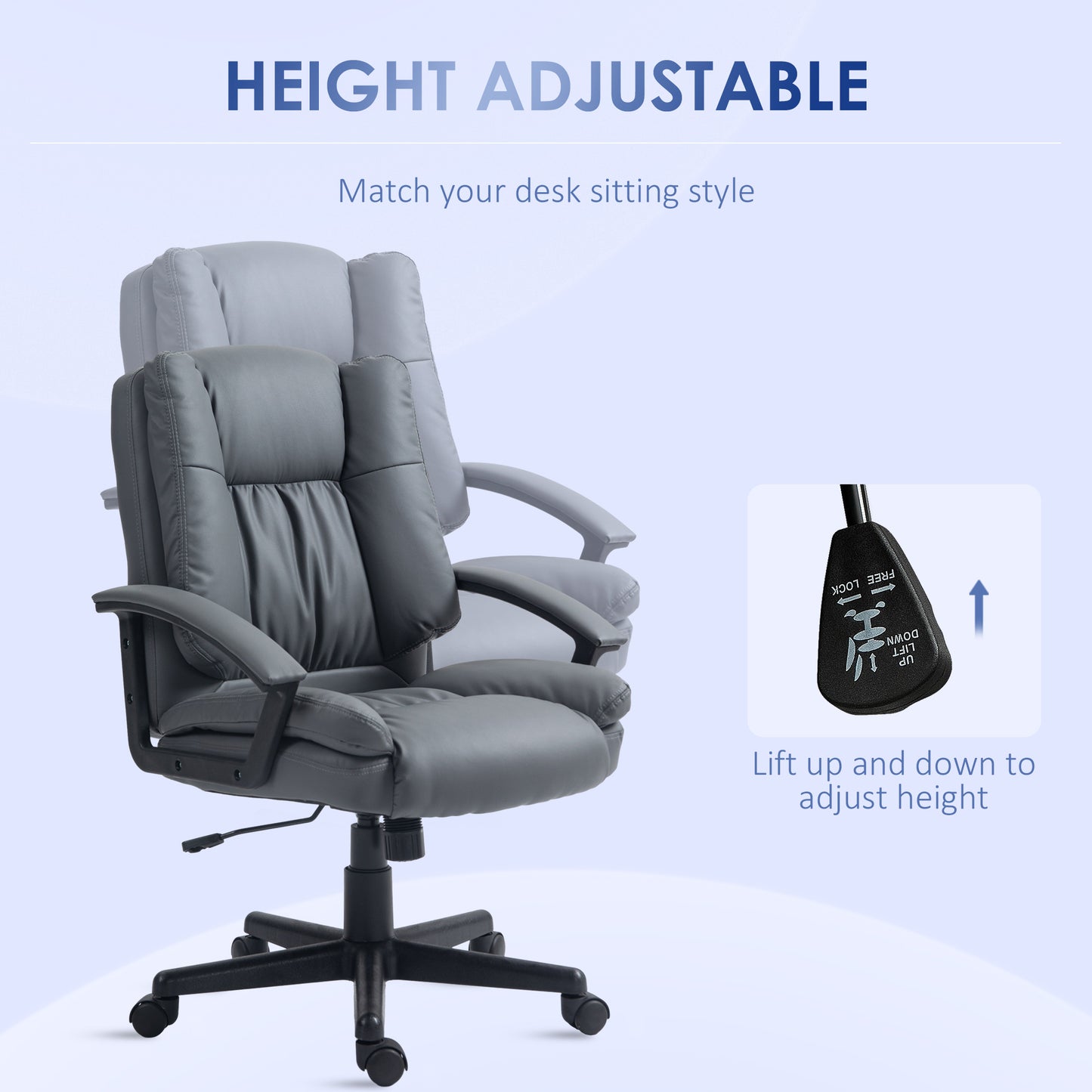 Image for Vinsetto Office Chair, Faux Leather Computer Desk Chair, Mid Back Executive Chair with Adjustable Height and Swivel Rolling Wheels