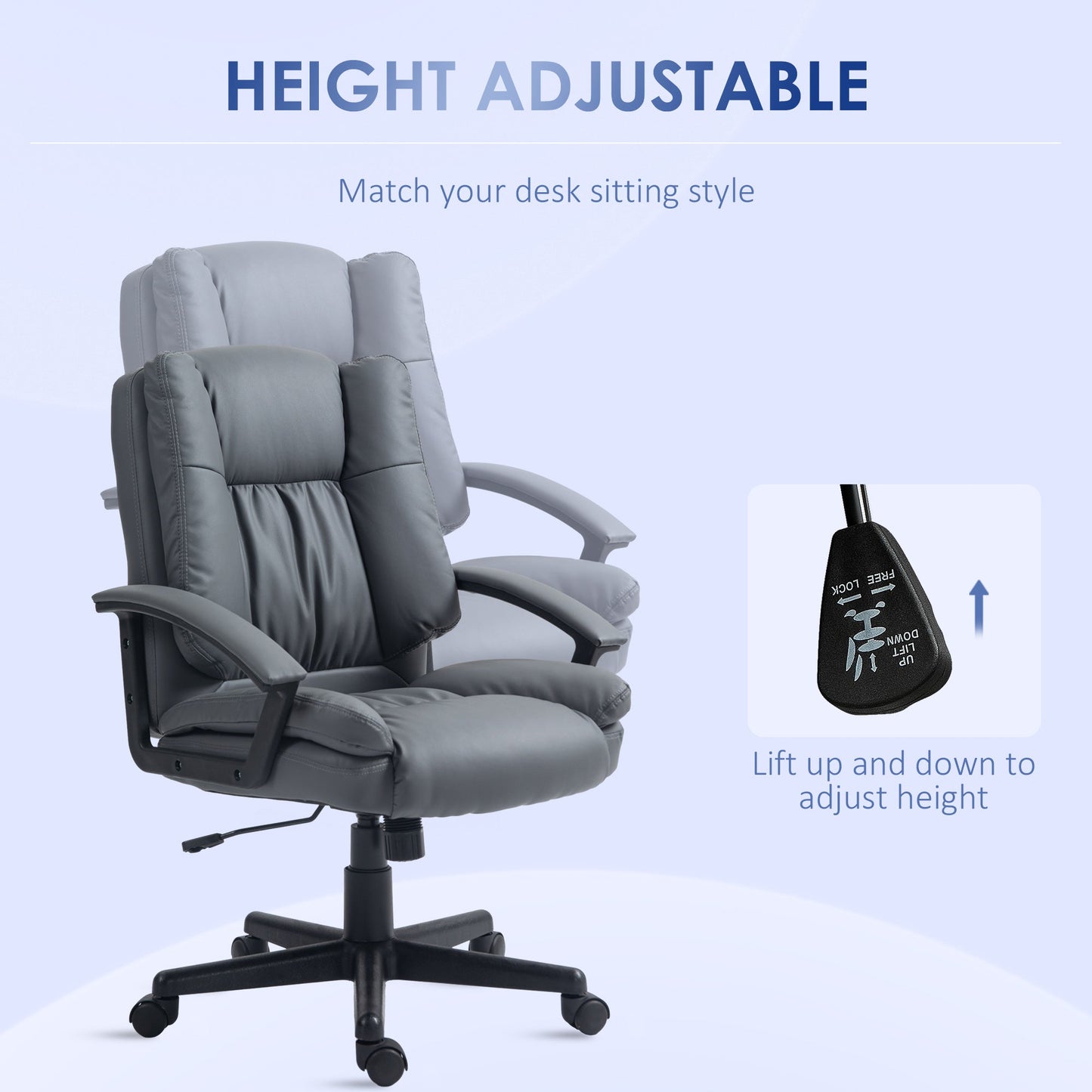 Vinsetto Office Chair, Faux Leather Computer Desk Chair, Mid Back Executive Chair with Adjustable Height and Swivel Rolling Wheels