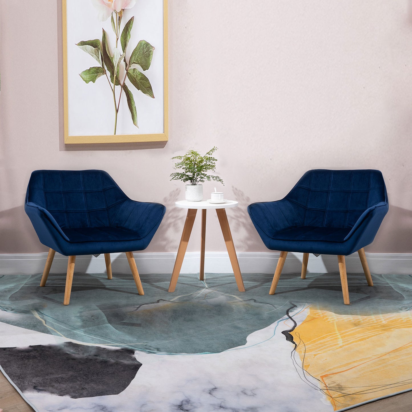 Armchair Accent Chair, Vanity Chair with Wide Arms, Slanted Back, Padding, Metal Frame, Wooden Legs, Home Bedroom Furniture Seating, Set of 2