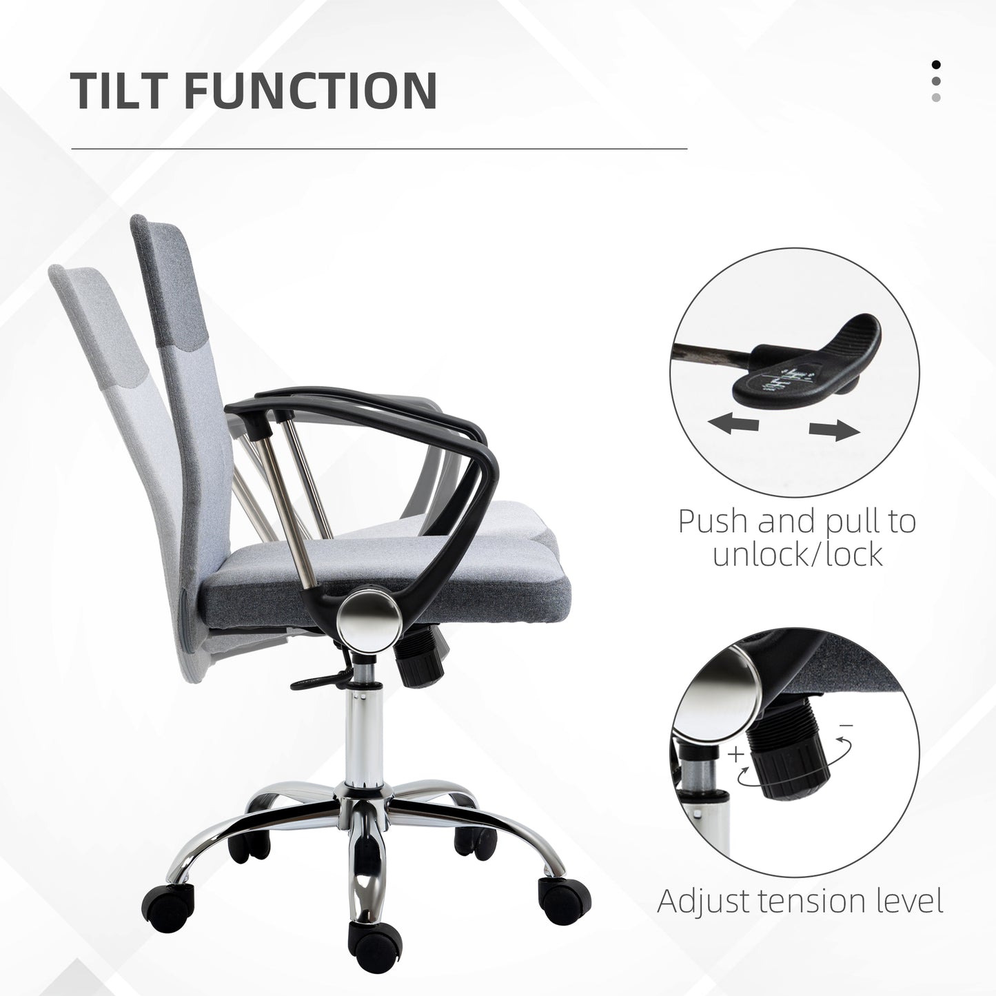 Image for Vinsetto Ergonomic Office Chair Linen Fabric Swivel Computer Desk Chair Home Study Adjustable Chair with Wheels, Grey