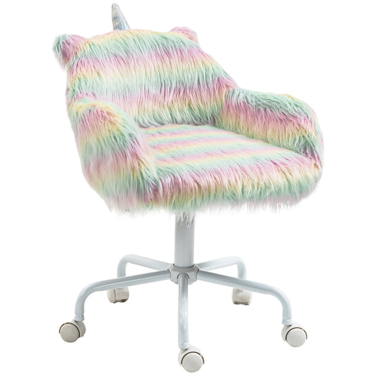 Image for Vinsetto Unicorn Home Office Chair, Height Adjustable Fluffy Desk Chair with Armrests and Swivel Wheels, Colourful