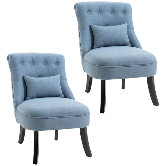 HOMCOM Tub Chair, Armless Single Sofa, Modern Button Tufted Armchair, Upholstered Linen Fabric Longue Accent Chair for Living Room, Bedroom, Set of 2