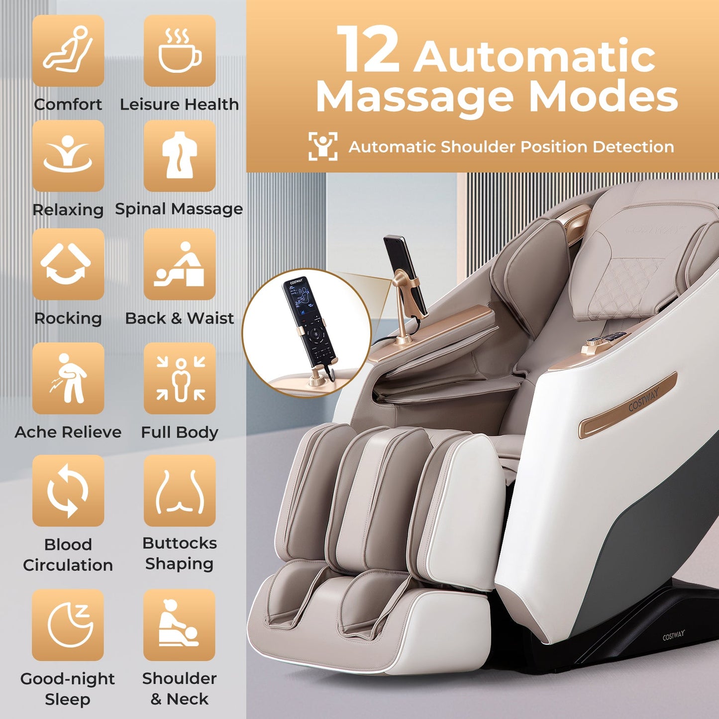 Zero Gravity SL Track Shiatsu Massage Recliner Chair with Waist Heating - White - ChairwayUKMassage ChairJL10029GB - WHImage for Zero Gravity SL Track Shiatsu Massage Recliner Chair with Waist Heating - White