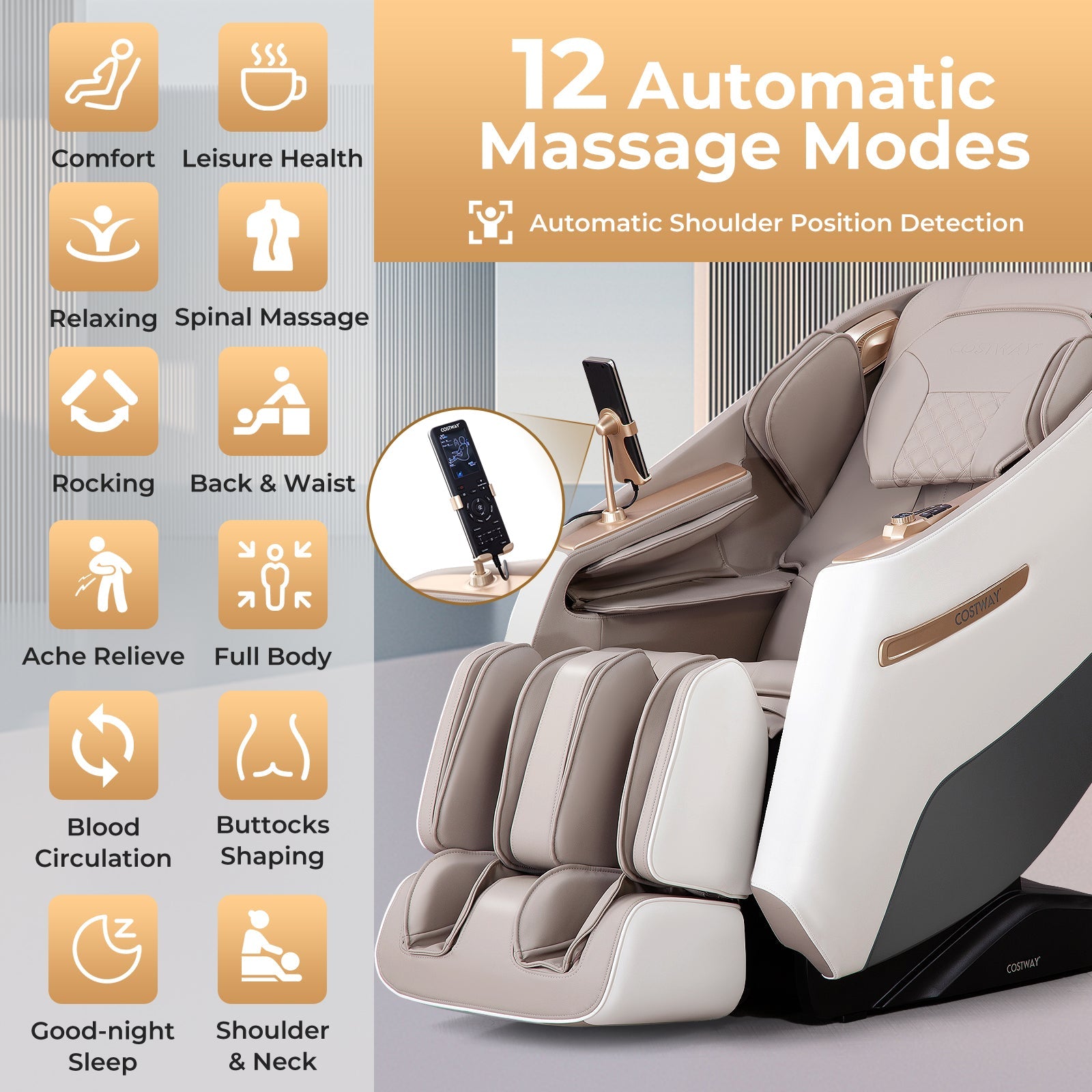 Zero Gravity SL Track Shiatsu Massage Recliner Chair with Waist Heating - White - ChairwayUKMassage ChairJL10029GB - WHImage for Zero Gravity SL Track Shiatsu Massage Recliner Chair with Waist Heating - White