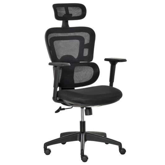 Image for Vinsetto Mesh Office Chair, Ergonomic High-Back Swivel Desk Chair with Adjustable Height, Headrest, Lumbar Support, Padded Seat for Home Office Black