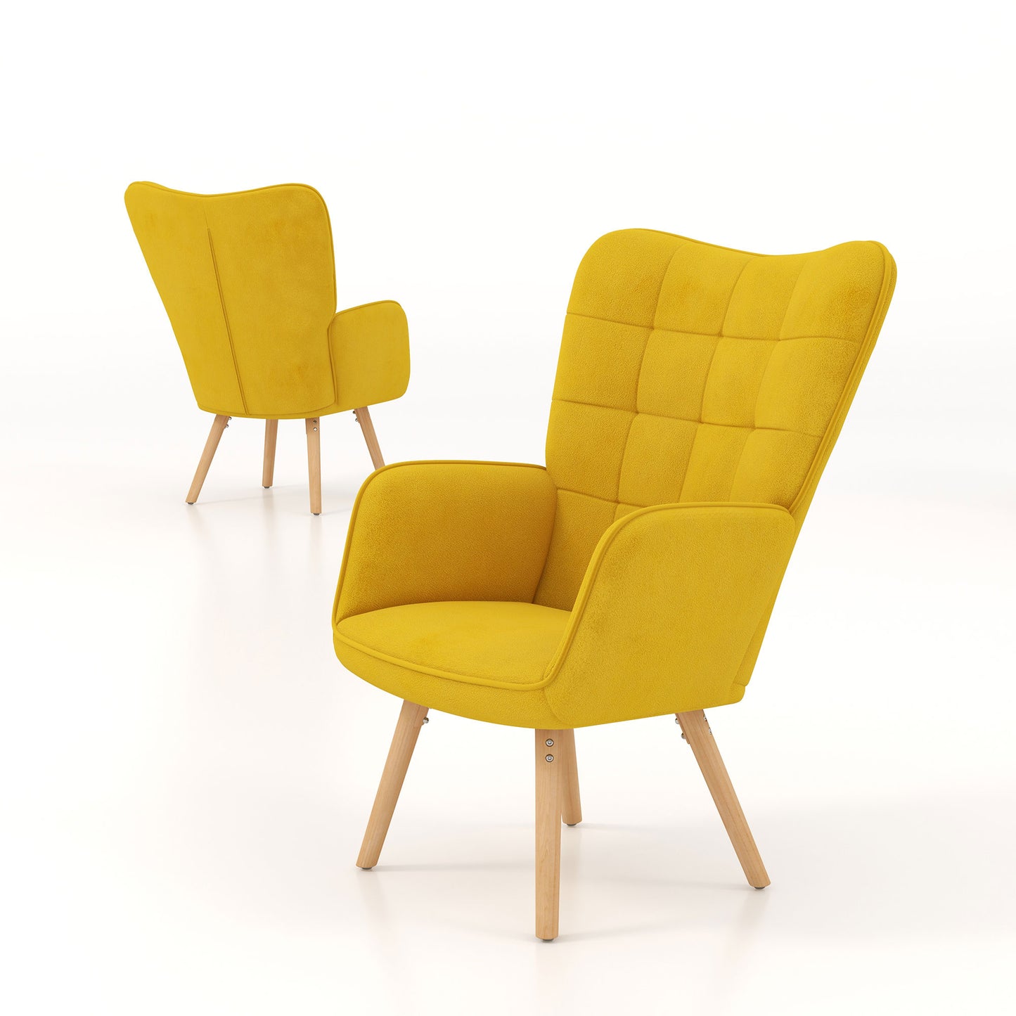 Modern Accent Chair Velvet-Touch Tufted Wingback Armchair Upholstered Leisure Lounge Sofa Club Chair with Wood Legs, Set of 2